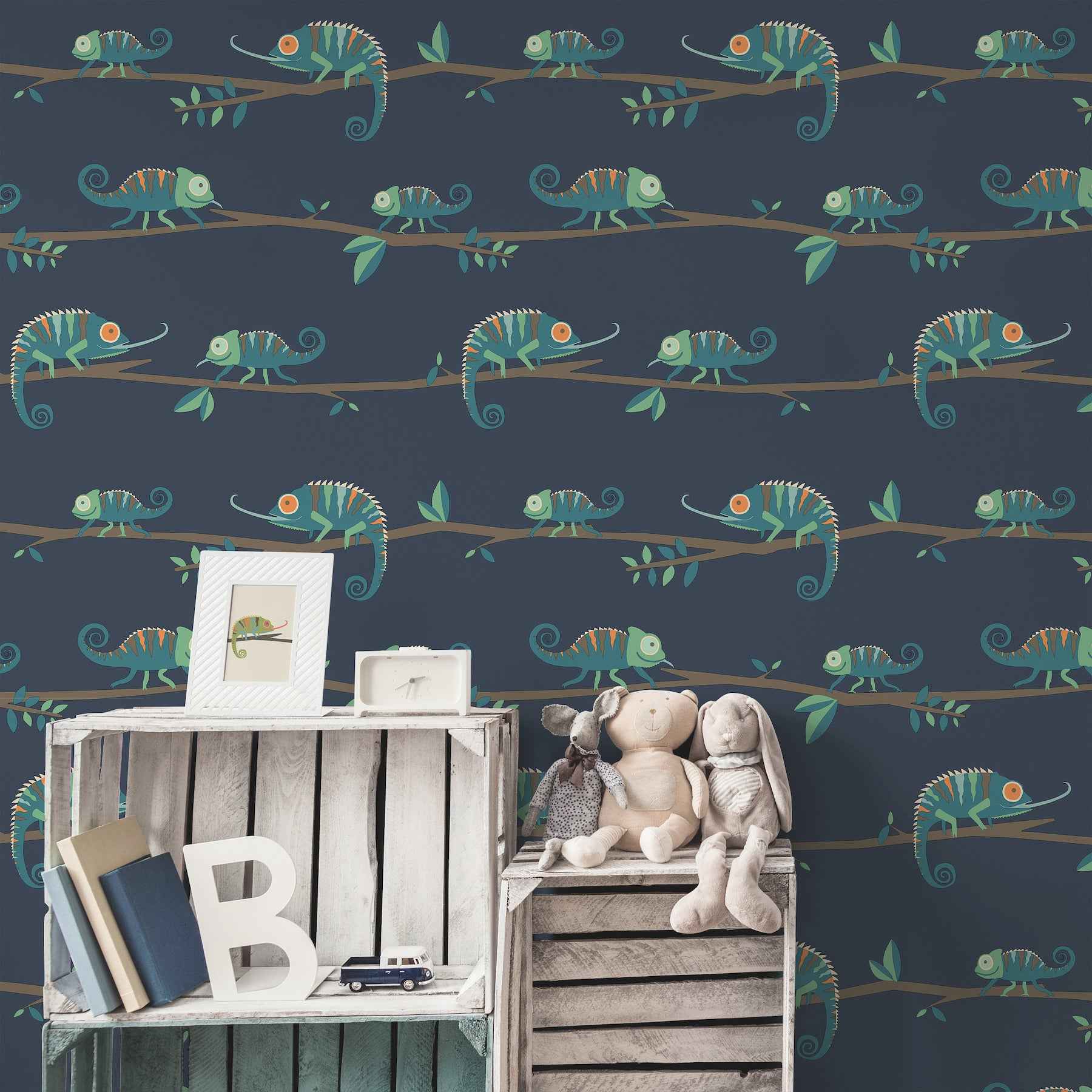 Chameleon Family Navy Canopy Stroll Wallpaper - York Wallcoverings - 4203-27560 - York Wallcoverings Wallpaper