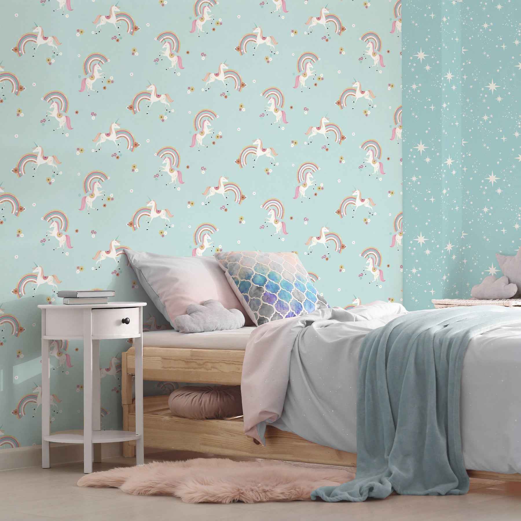 Rainbow Unicorn Blue Fantastical Wallpaper - York Wallcoverings - 4203-27564 - York Wallcoverings Wallpaper