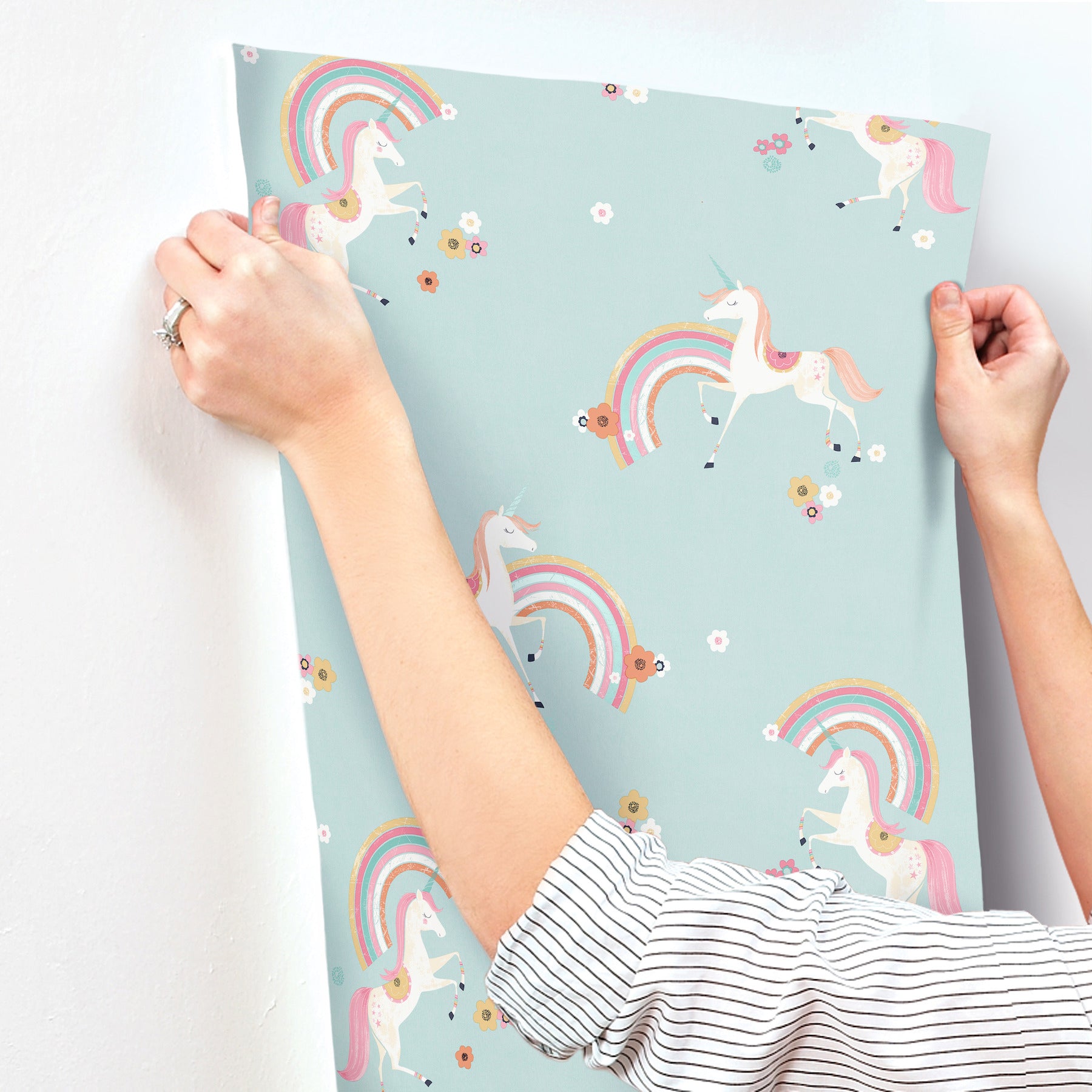 rainbow-unicorn-blue-fantastical-wallpaper-york-wallcoverings-4203-27564 - York Wallcoverings Wallpaper