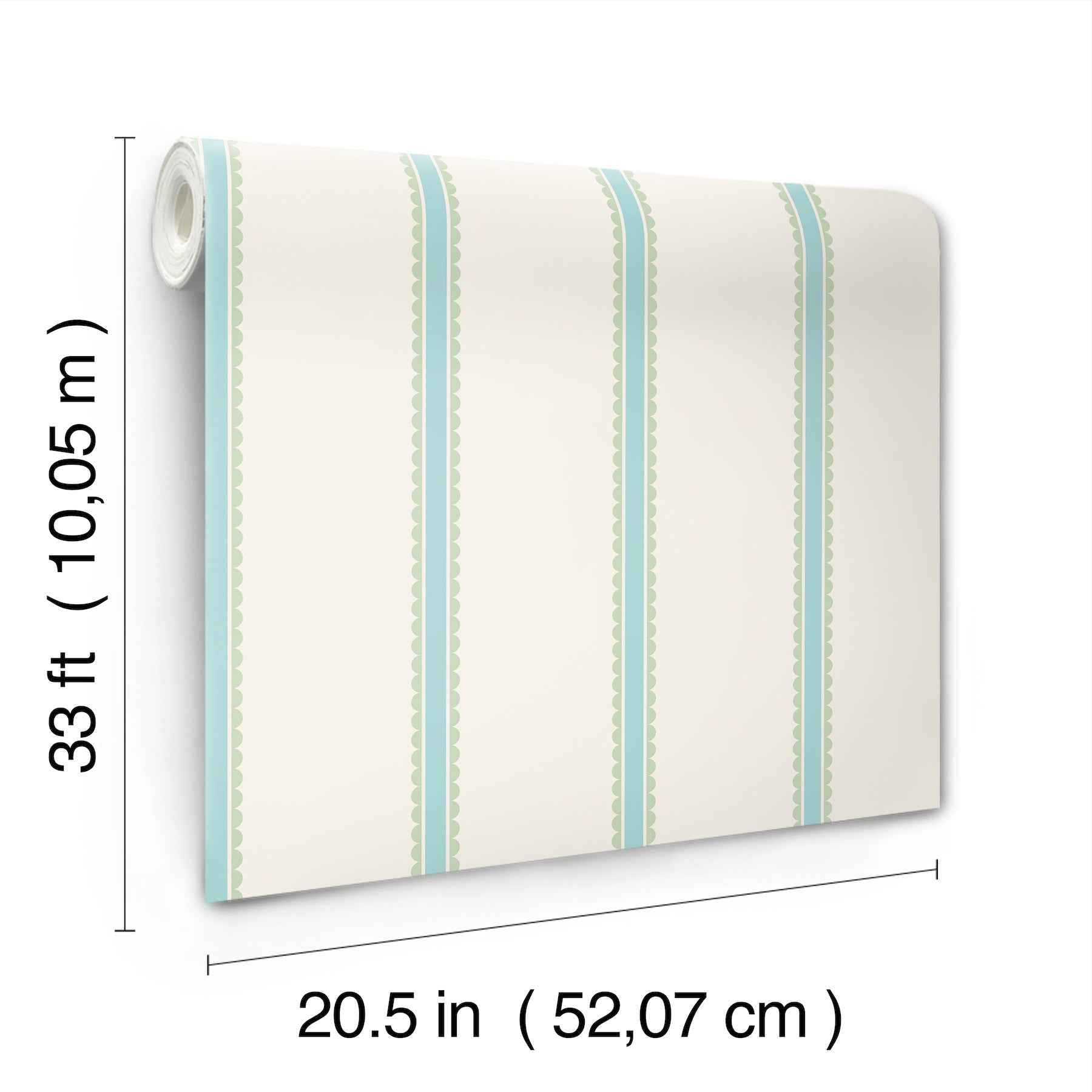 Bobbin Stripe Aqua Scalloped Wallpaper - York Wallcoverings - 4203-27573 - York Wallcoverings Wallpaper