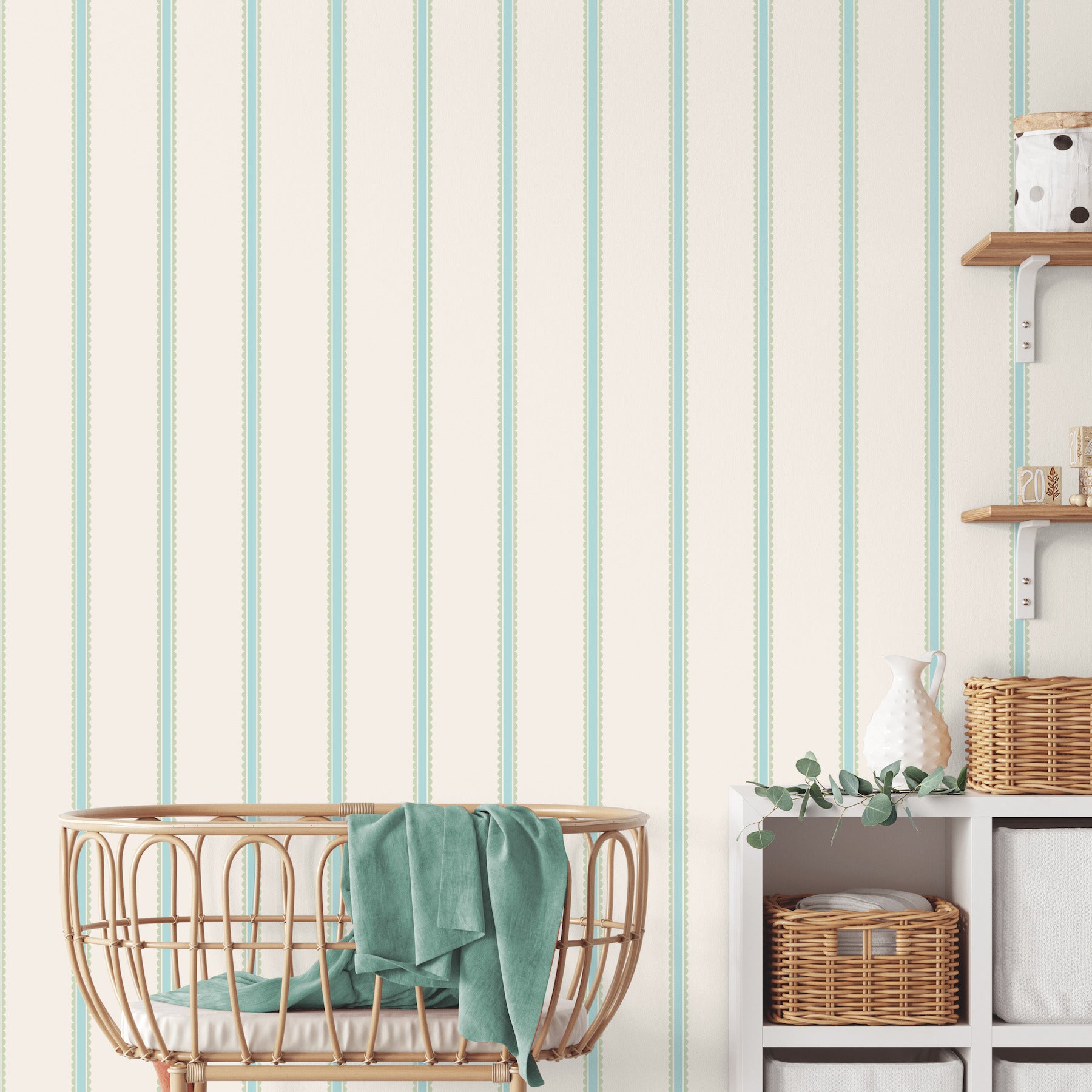 bobbin-stripe-aqua-scalloped-wallpaper-york-wallcoverings-4203-27573 - York Wallpaper Wallpaper
