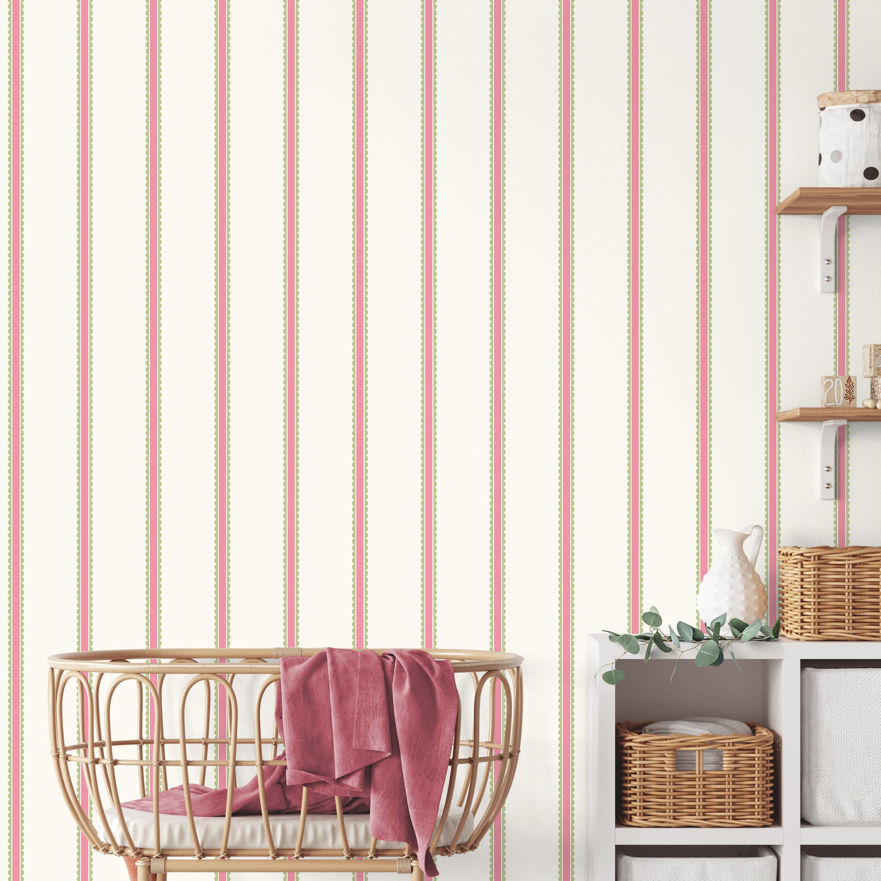 bobbin-stripe-fuchsia-scalloped-wallpaper-york-wallcoverings-4203-27574 - York Wallcoverings Wallpaper