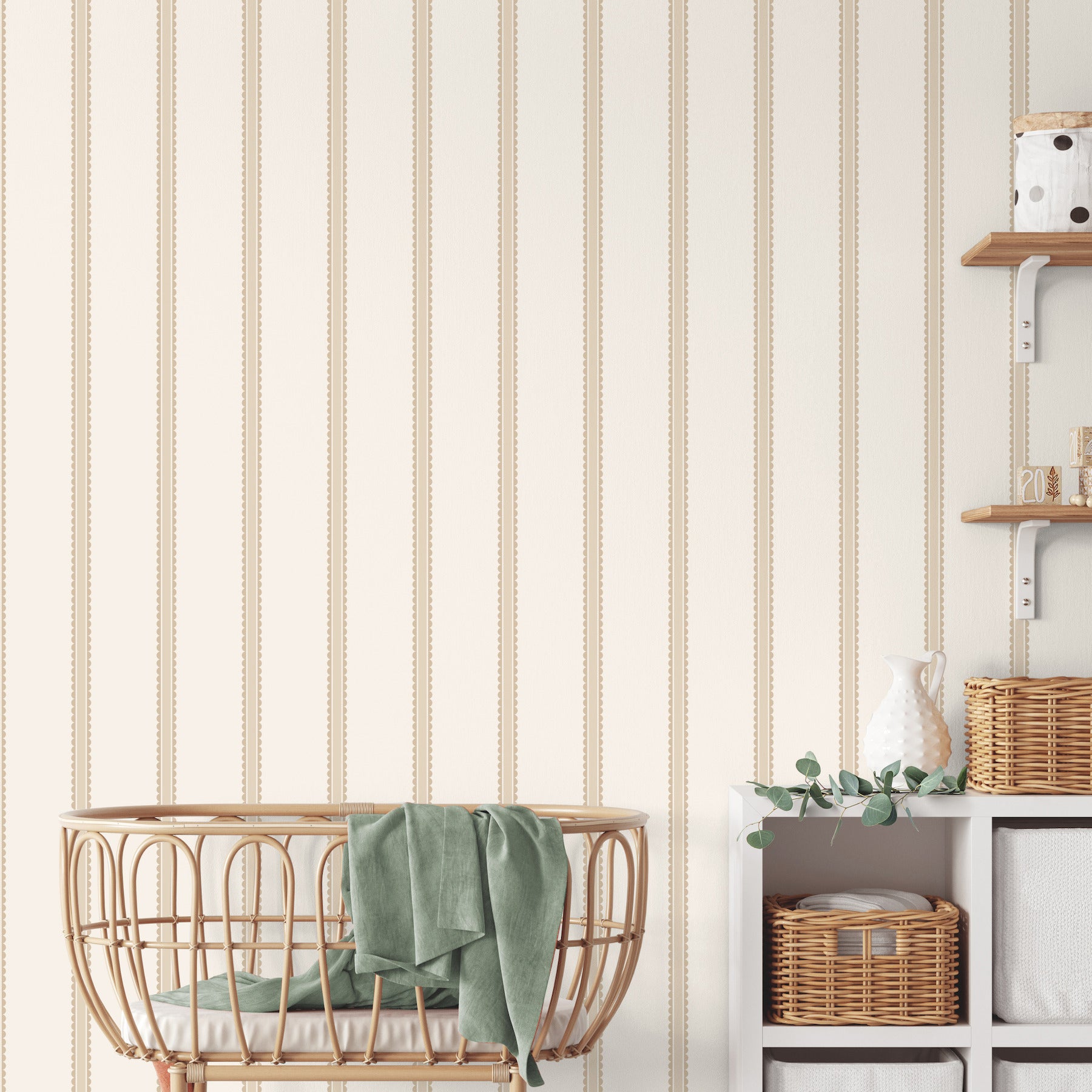 bobbin-stripe-light-brown-scalloped-wallpaper-york-wallcoverings-4203-27575 - York Wallcoverings Wallpaper