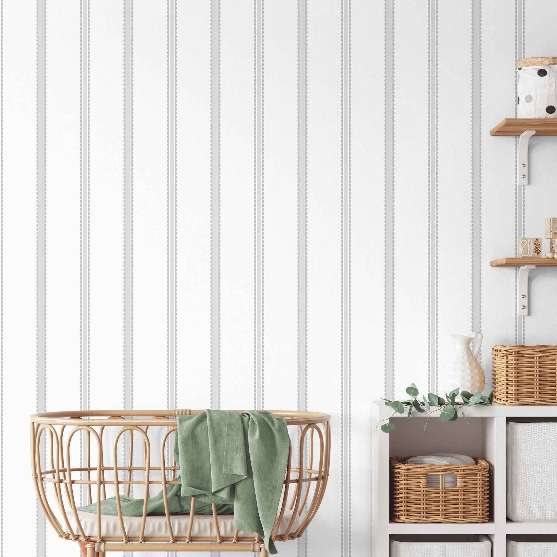 Bobbin Stripe Grey Scalloped Wallpaper - York Wallcoverings - 4203-27577 - York Wallcoverings Wallpaper