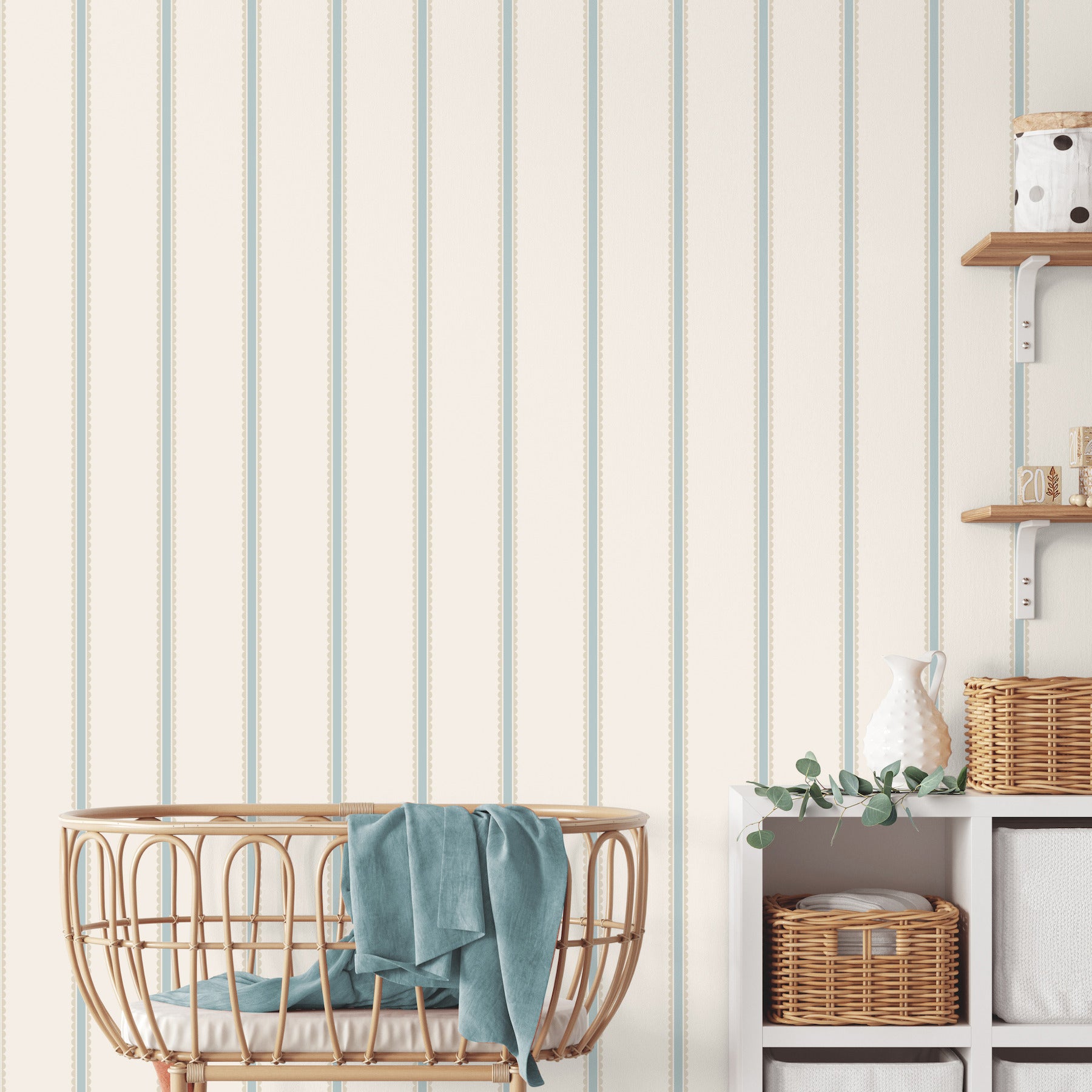 bobbin-stripe-light-blue-scalloped-wallpaper-york-wallcoverings-4203-27578 - York Wallpaper Wallpaper