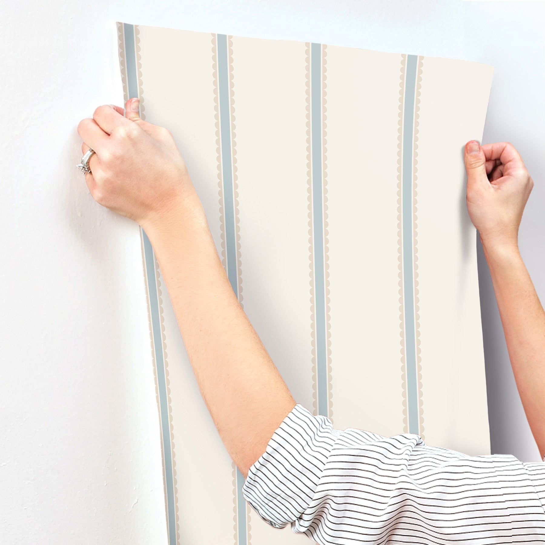 bobbin-stripe-light-blue-scalloped-wallpaper-york-wallcoverings-4203-27578 - York Wallpaper Wallpaper