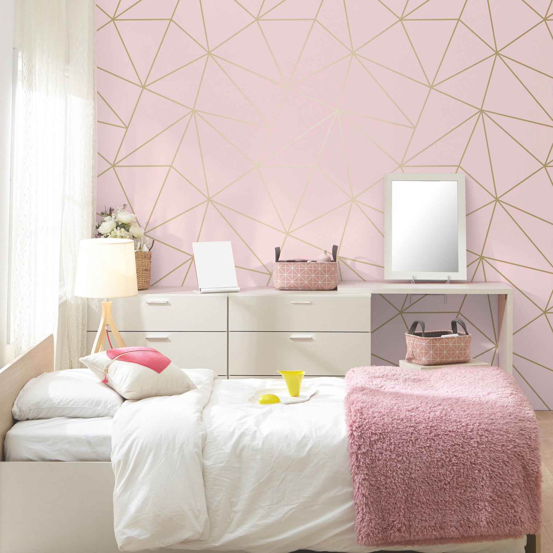 Metallic Geo Pink Triangles Wallpaper - York Wallcoverings - 4203-27585 - York Wallcoverings Wallpaper