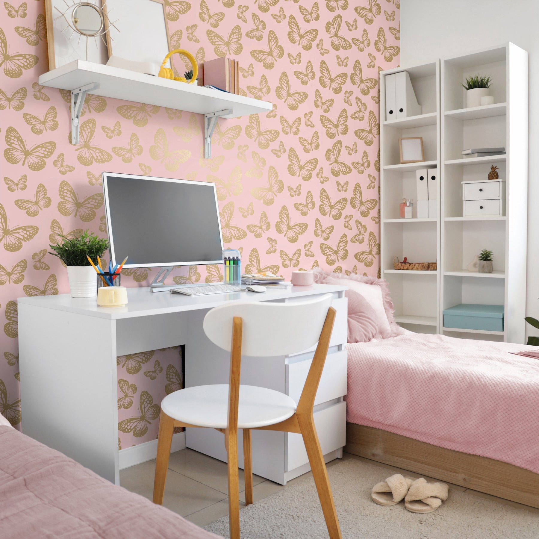 metallic-butterflies-pink-whimsical-wallpaper-york-wallcoverings-4203-27586 - York Wallpaper Wallpaper