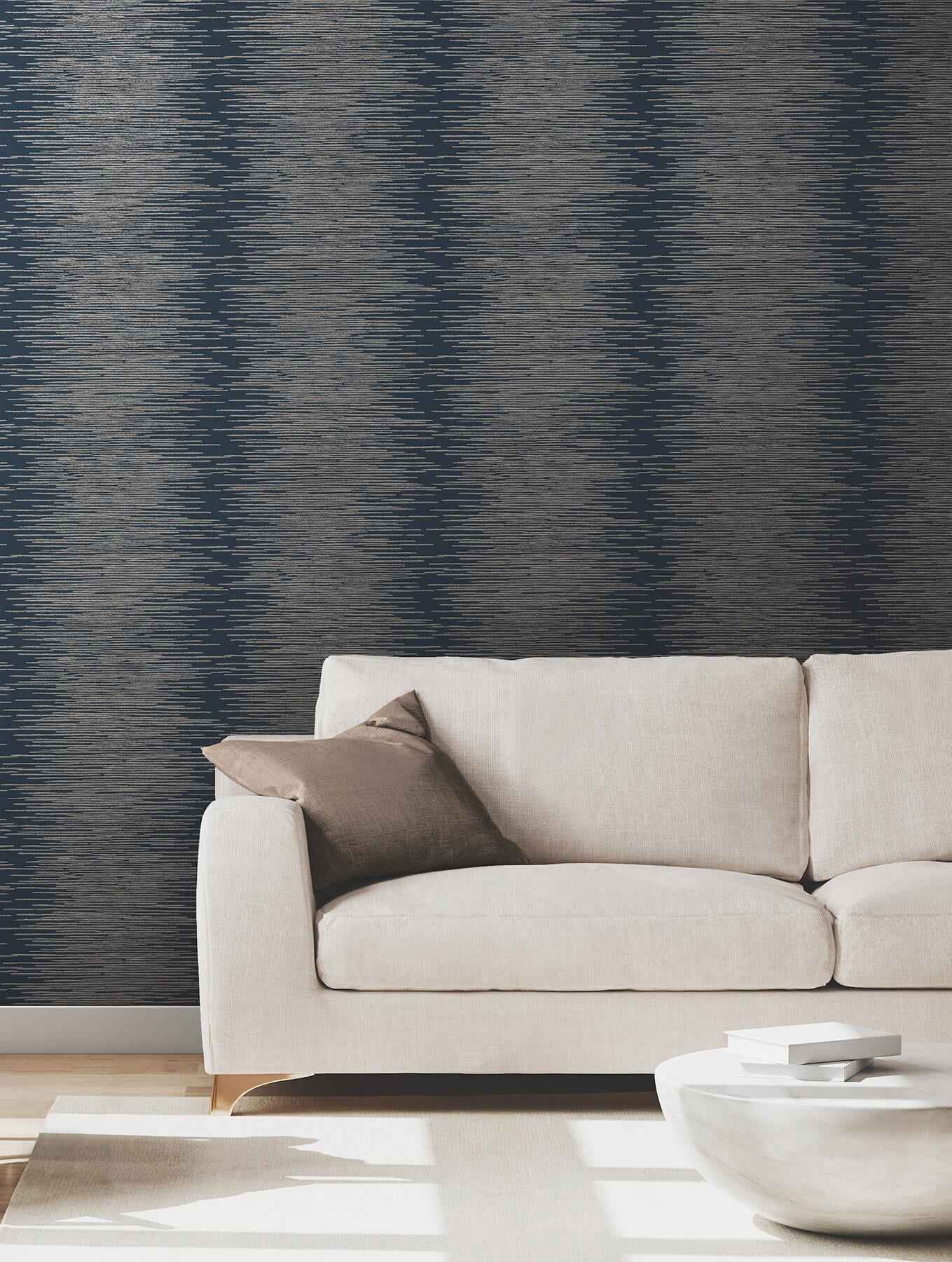 Operetta Navy Metallic Columns Wallpaper - York Wallcoverings - VR1503 - York Wallcoverings Wallpaper
