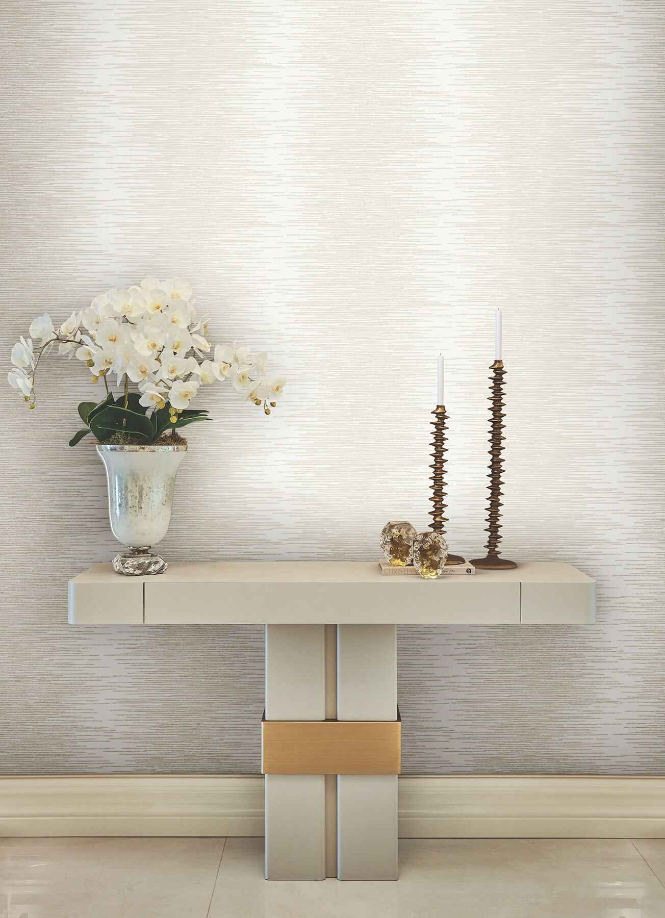 Operetta White Metallic Columns Wallpaper - York Wallcoverings - VR1506 - York Wallcoverings Wallpaper