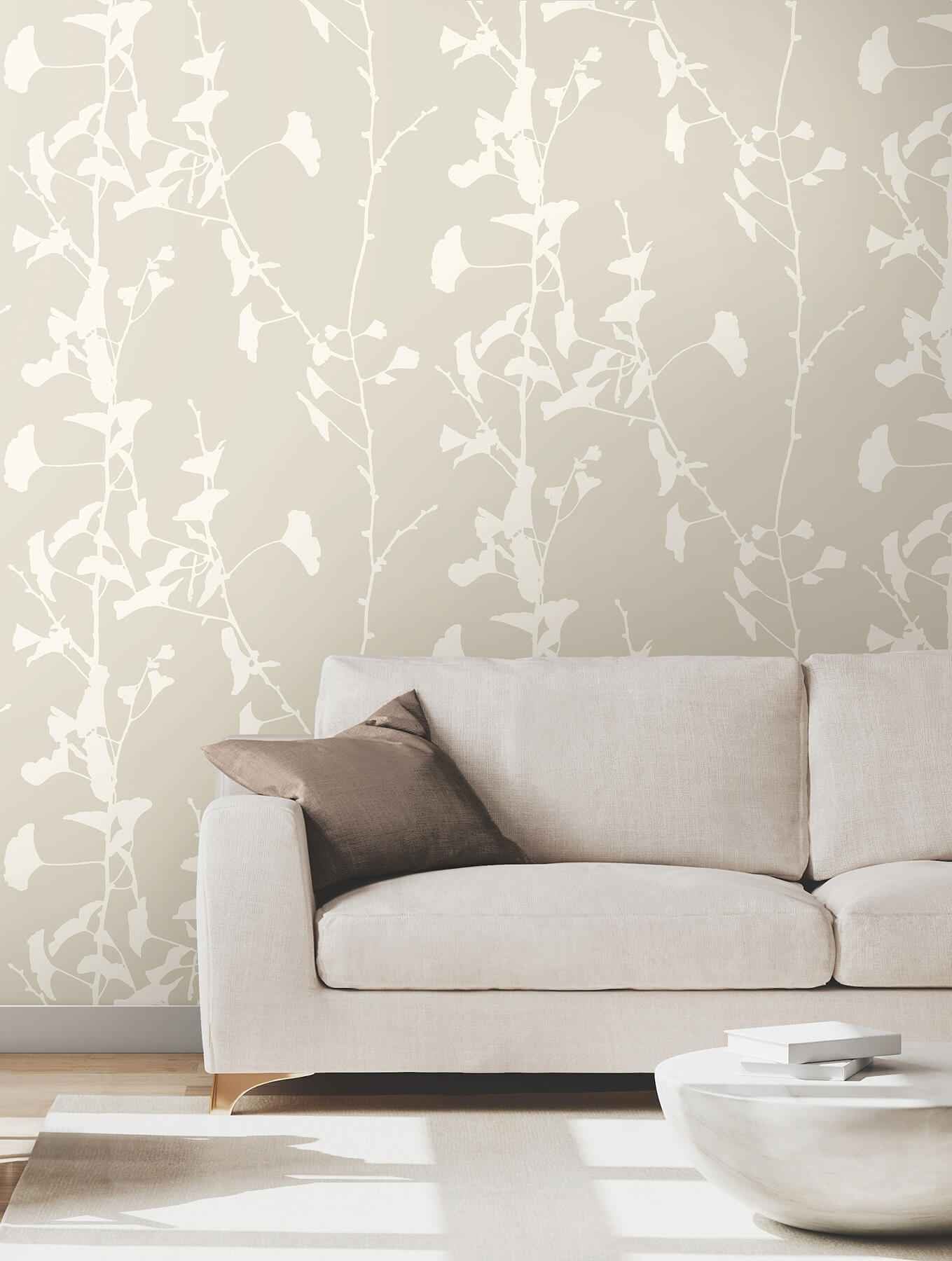 Ginkgo Silhouette Taupe Cork Wallpaper - York Wallcoverings - VR1507 - York Wallcoverings Wallpaper