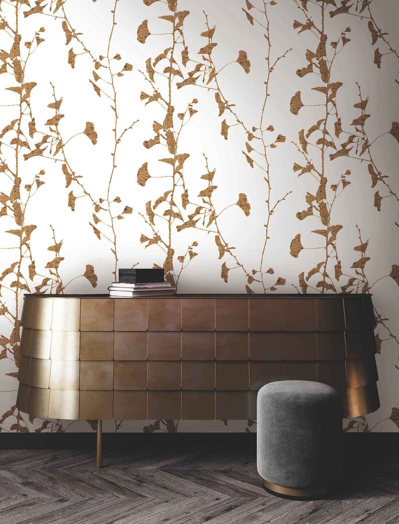 Ginkgo Silhouette Light Brown Cork Wallpaper - York Wallcoverings - VR1509 - York Wallcoverings Wallpaper