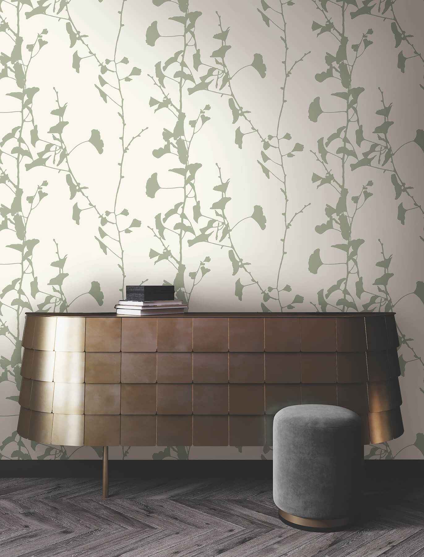 Ginkgo Silhouette Sage Cork Wallpaper - York Wallcoverings - VR1510 - York Wallcoverings Wallpaper