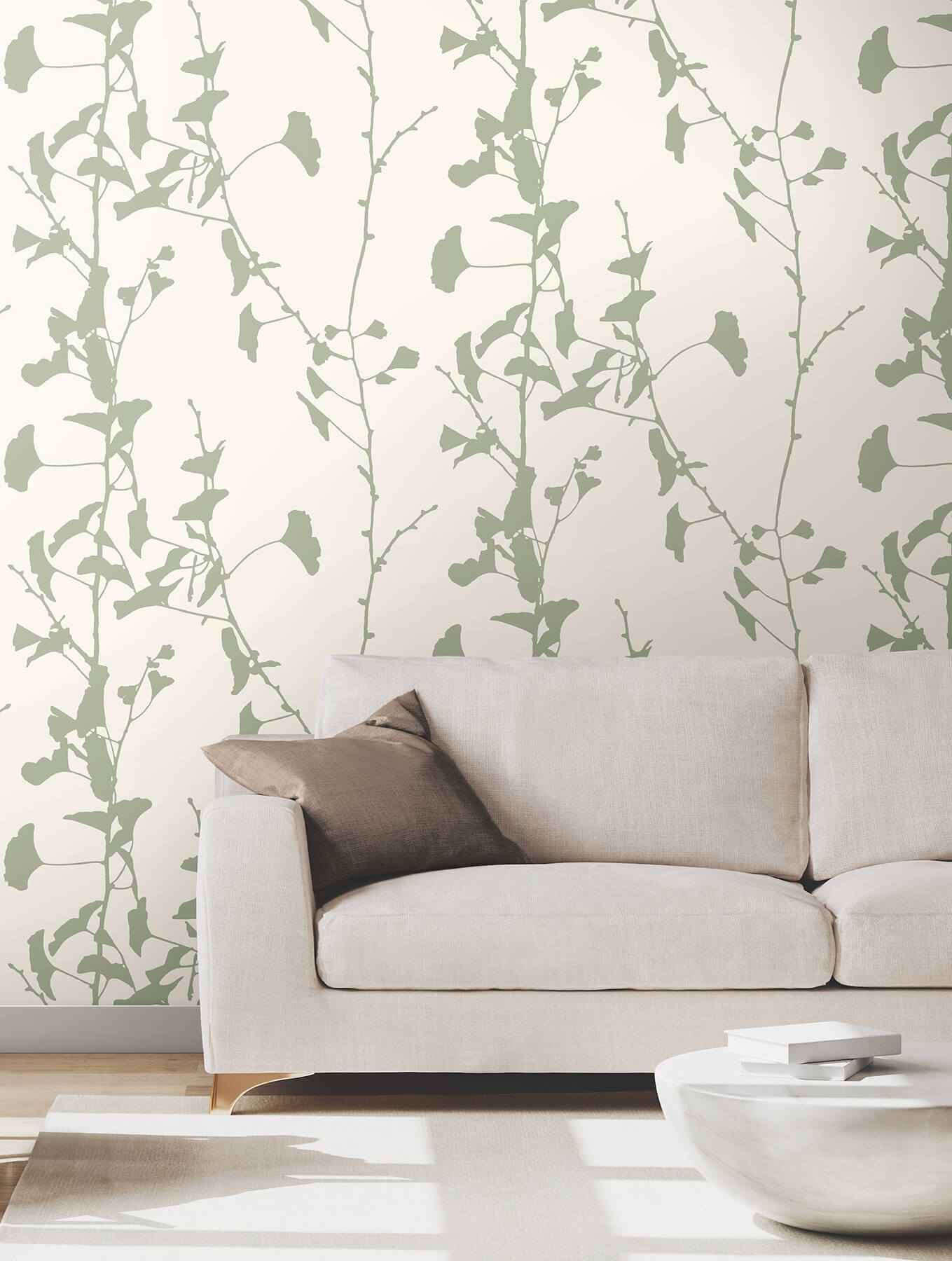 Ginkgo Silhouette Sage Cork Wallpaper - York Wallcoverings - VR1510 - York Wallcoverings Wallpaper