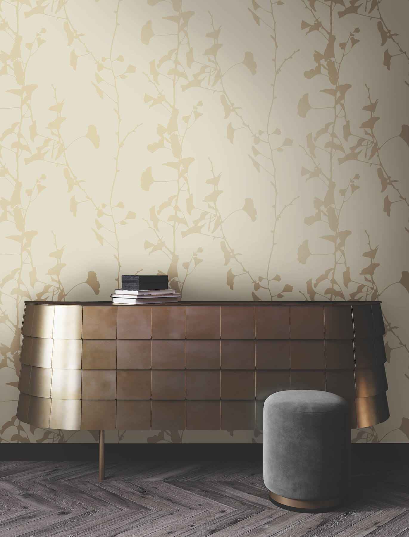Ginkgo Silhouette Neutral Cork Wallpaper - York Wallcoverings - VR1511 - York Wallcoverings Wallpaper