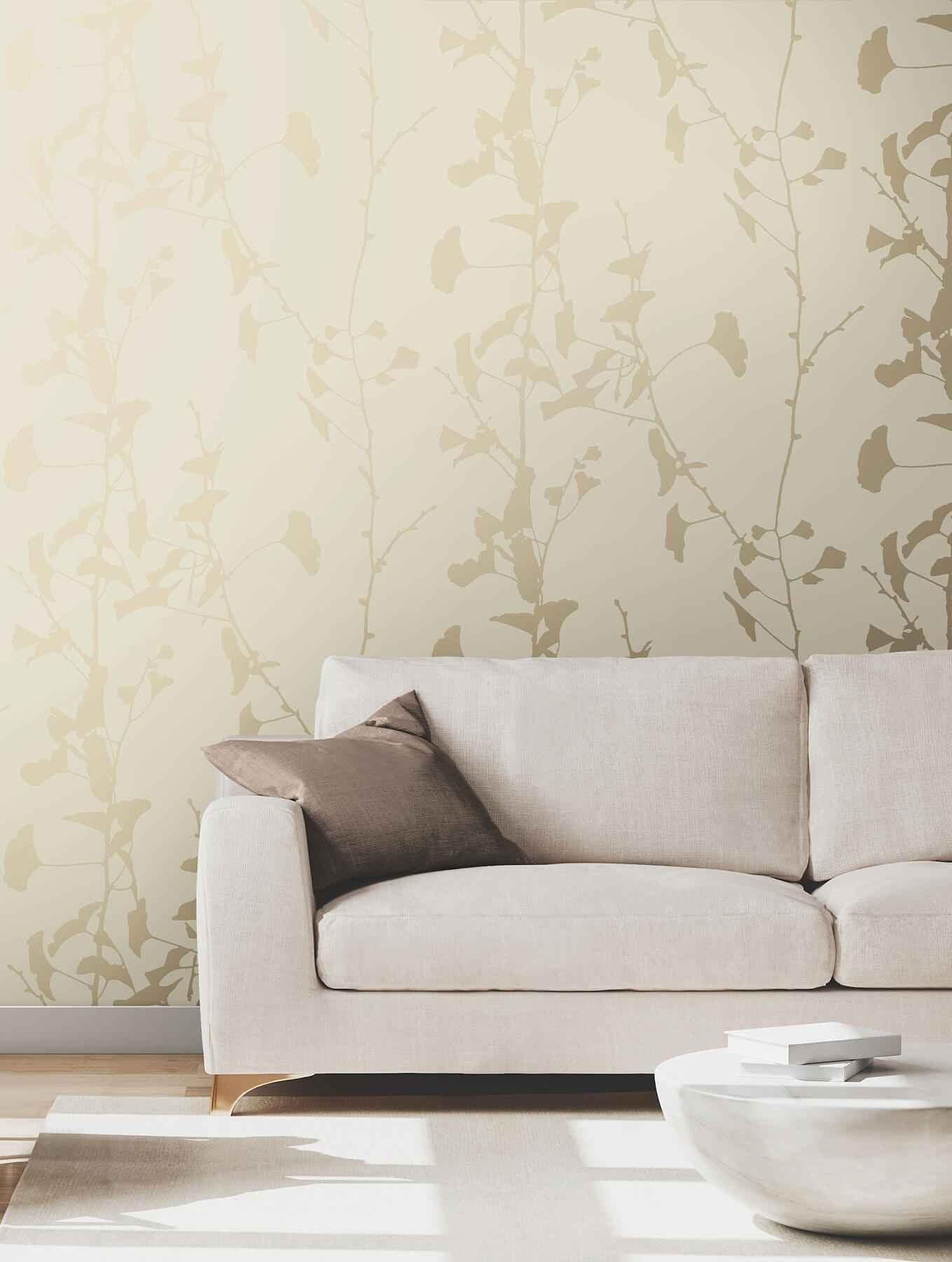 Ginkgo Silhouette Neutral Cork Wallpaper - York Wallcoverings - VR1511 - York Wallcoverings Wallpaper