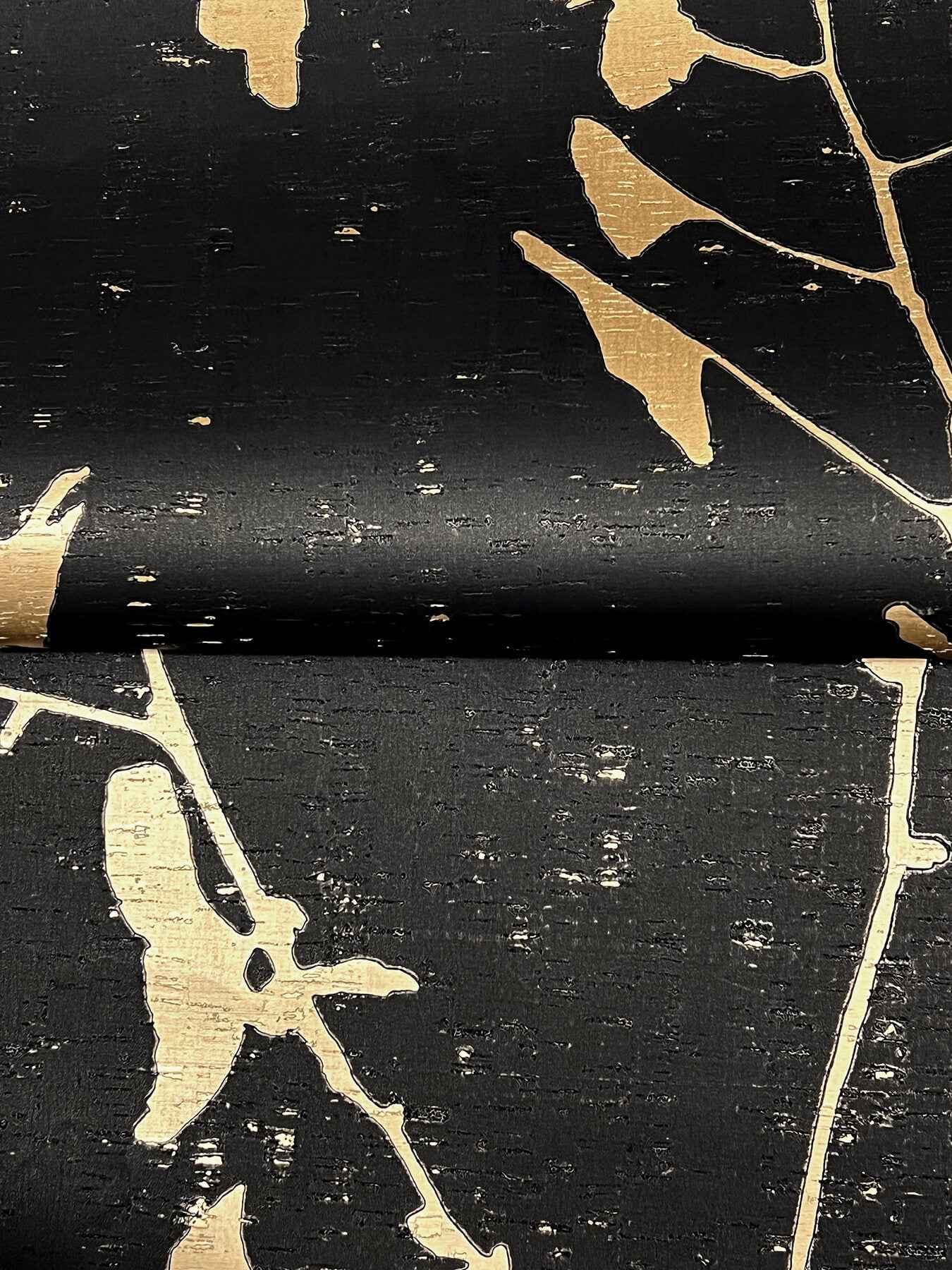 Ginkgo Silhouette Black & Gold Cork Wallpaper - York Wallcoverings - VR1512 - York Wallcoverings Wallpaper