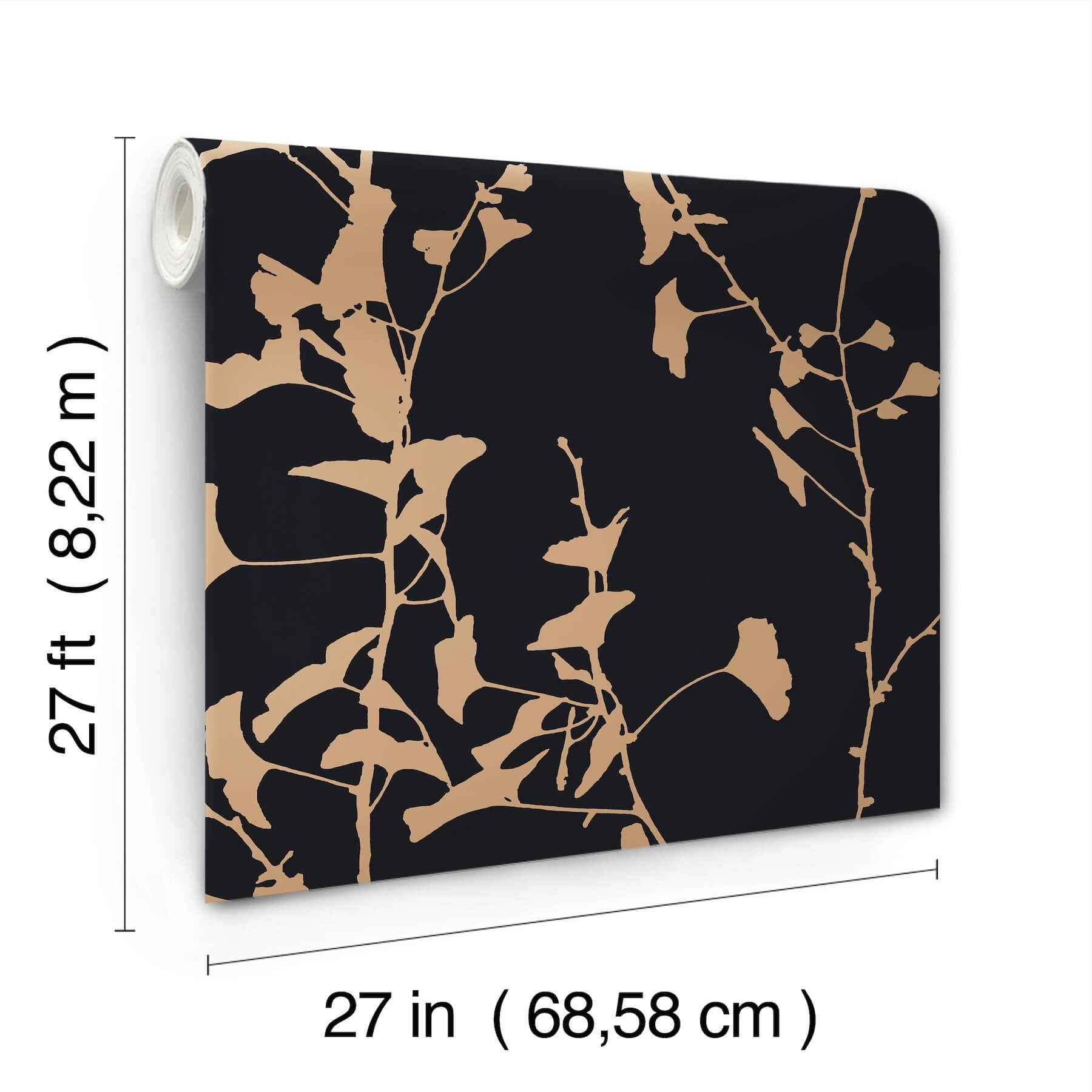 Ginkgo Silhouette Black & Gold Cork Wallpaper - York Wallcoverings - VR1512 - York Wallcoverings Wallpaper