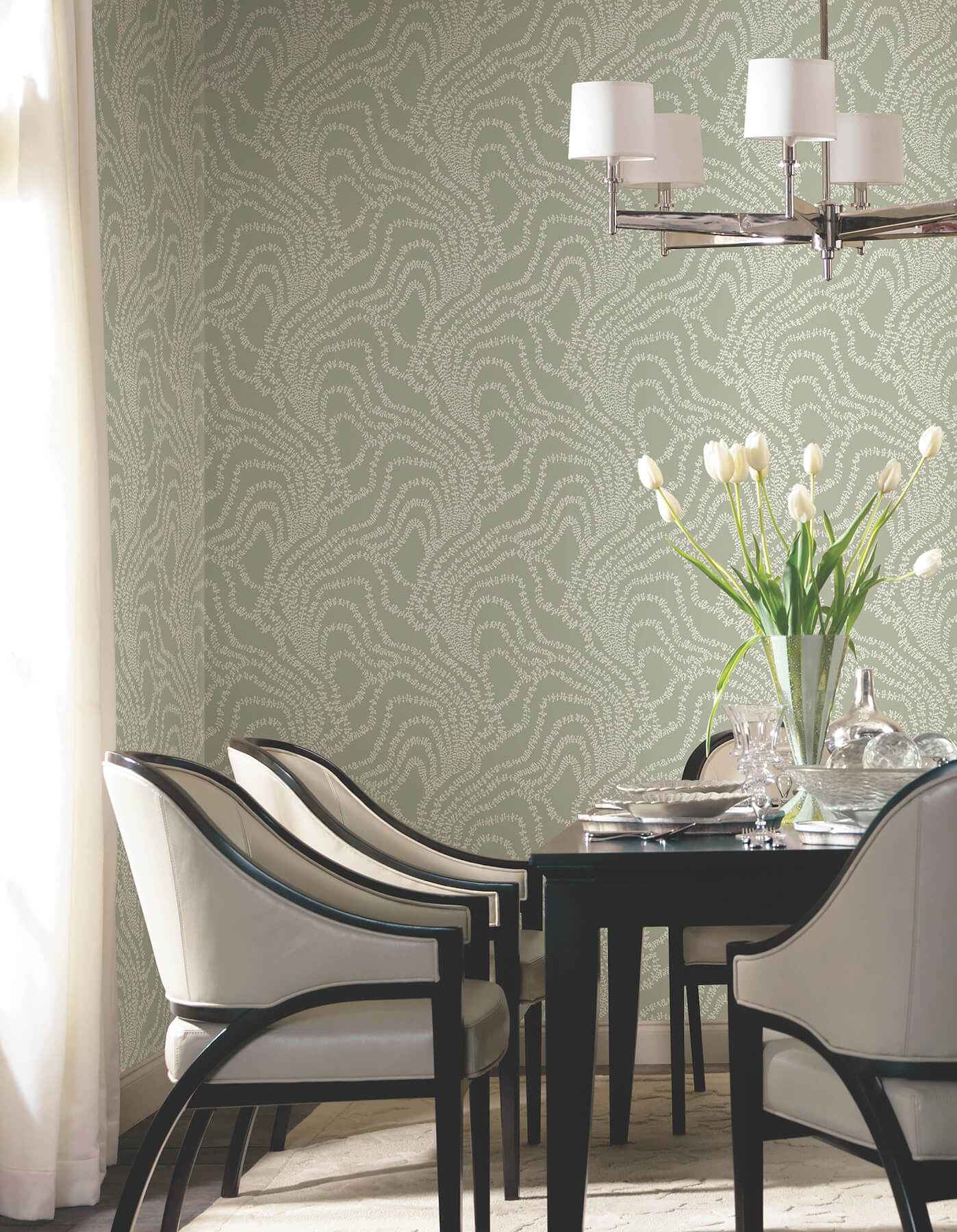 String of Pearls Sage Vine Wallpaper - York Wallcoverings - VR1513 - York Wallcoverings Wallpaper