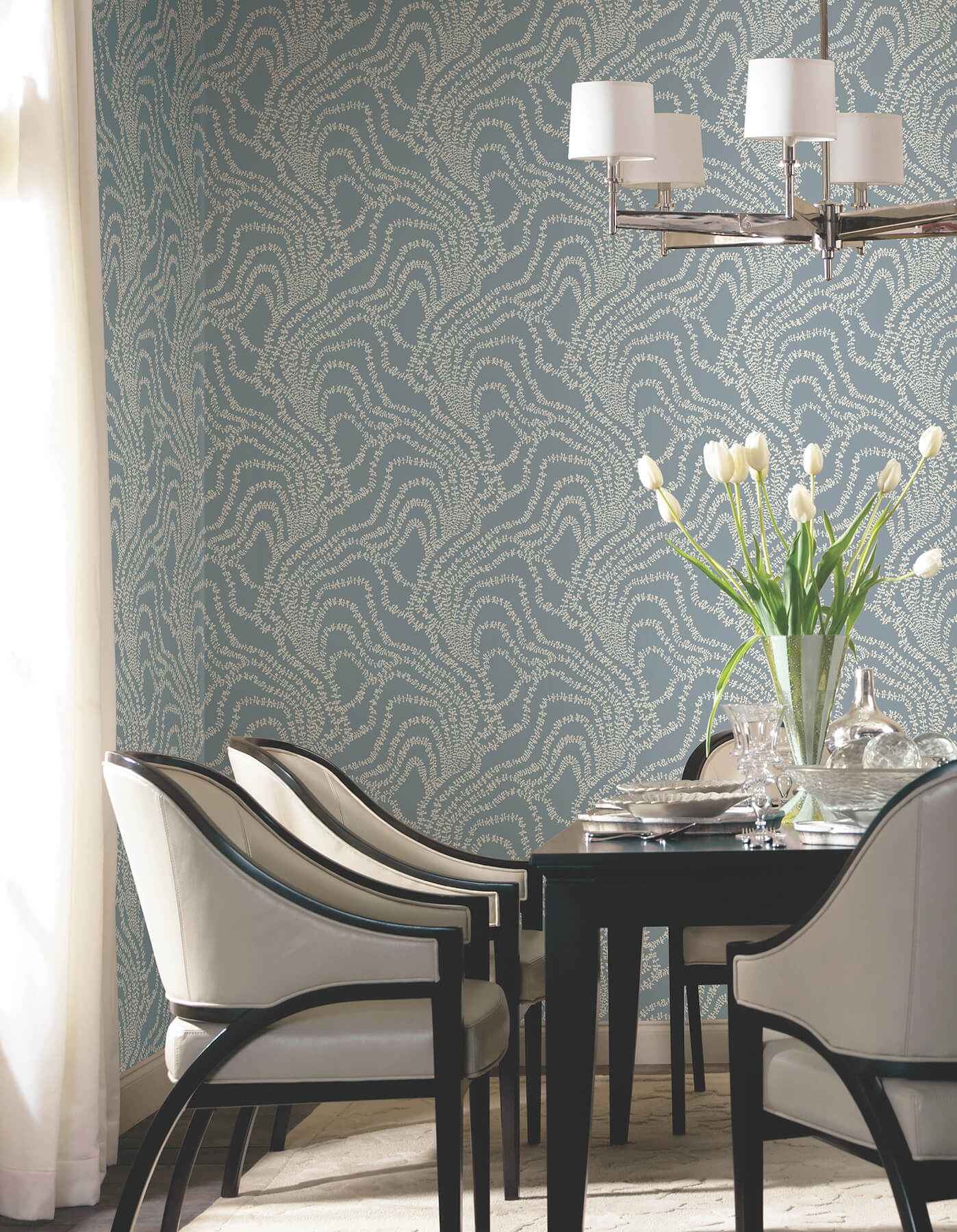 String of Pearls Denim Vine Wallpaper - York Wallcoverings - VR1516 - York Wallcoverings Wallpaper