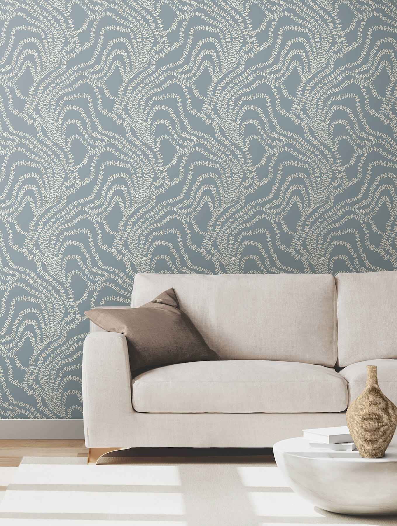 String of Pearls Denim Vine Wallpaper - York Wallcoverings - VR1516 - York Wallcoverings Wallpaper