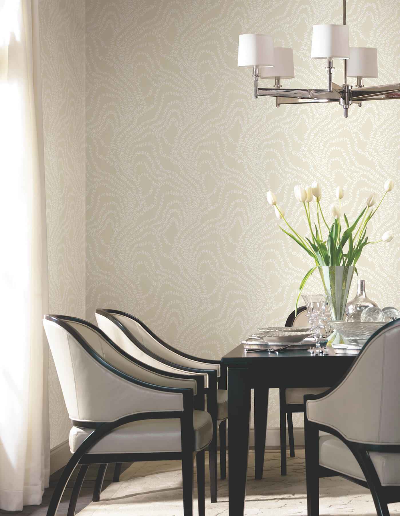 String of Pearls Beige Vine Wallpaper - York Wallcoverings - VR1518