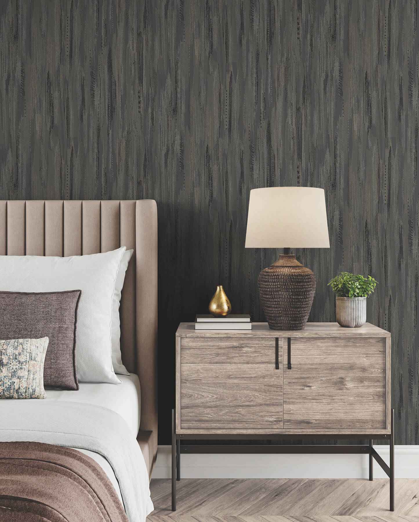 Tribeca Charcoal Texture Stripe Wallpaper - York Wallcoverings - VR1523 - York Wallcoverings Wallpaper