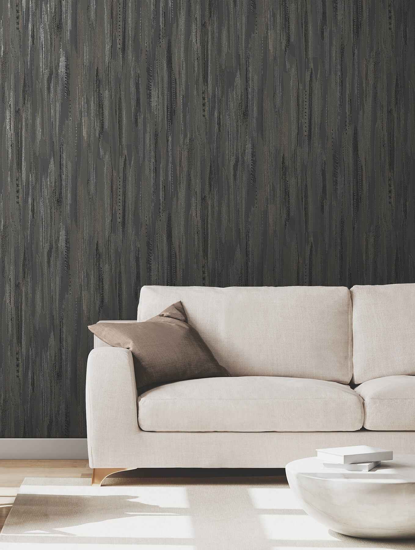 Tribeca Charcoal Texture Stripe Wallpaper - York Wallcoverings - VR1523 - York Wallcoverings Wallpaper