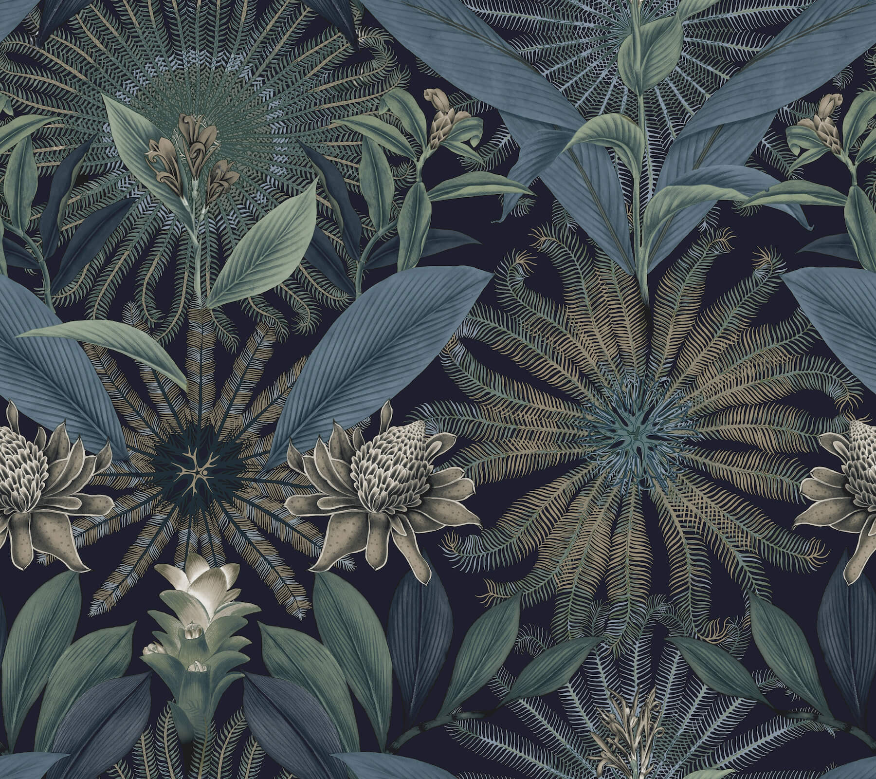 enchanted-garden-navy-tropical-wallpaper-york-wallcoverings-vr1532 - York Wallcoverings Wallpaper
