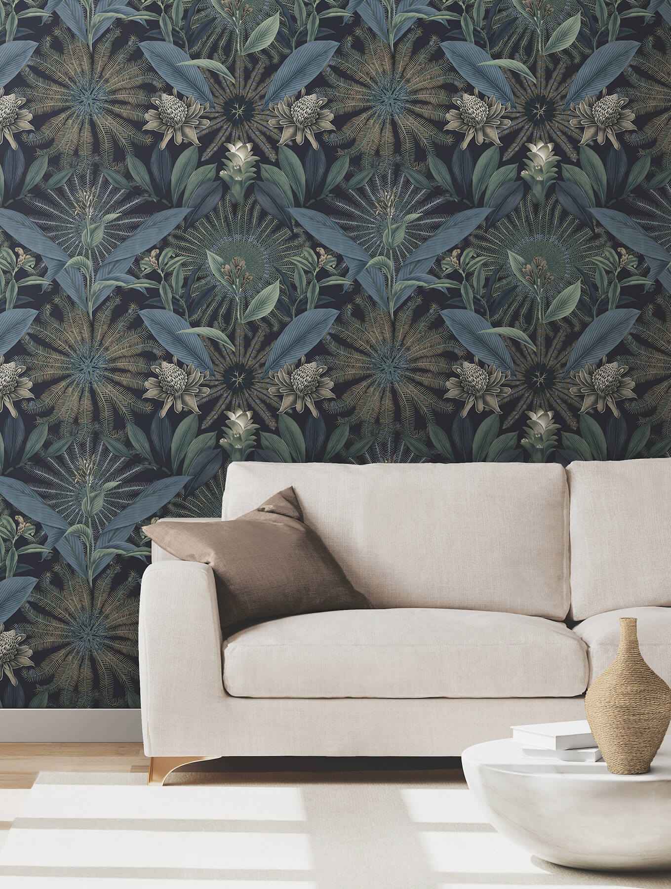 Enchanted Garden Navy Tropical Wallpaper - York Wallcoverings - VR1532 - York Wallcoverings Wallpaper