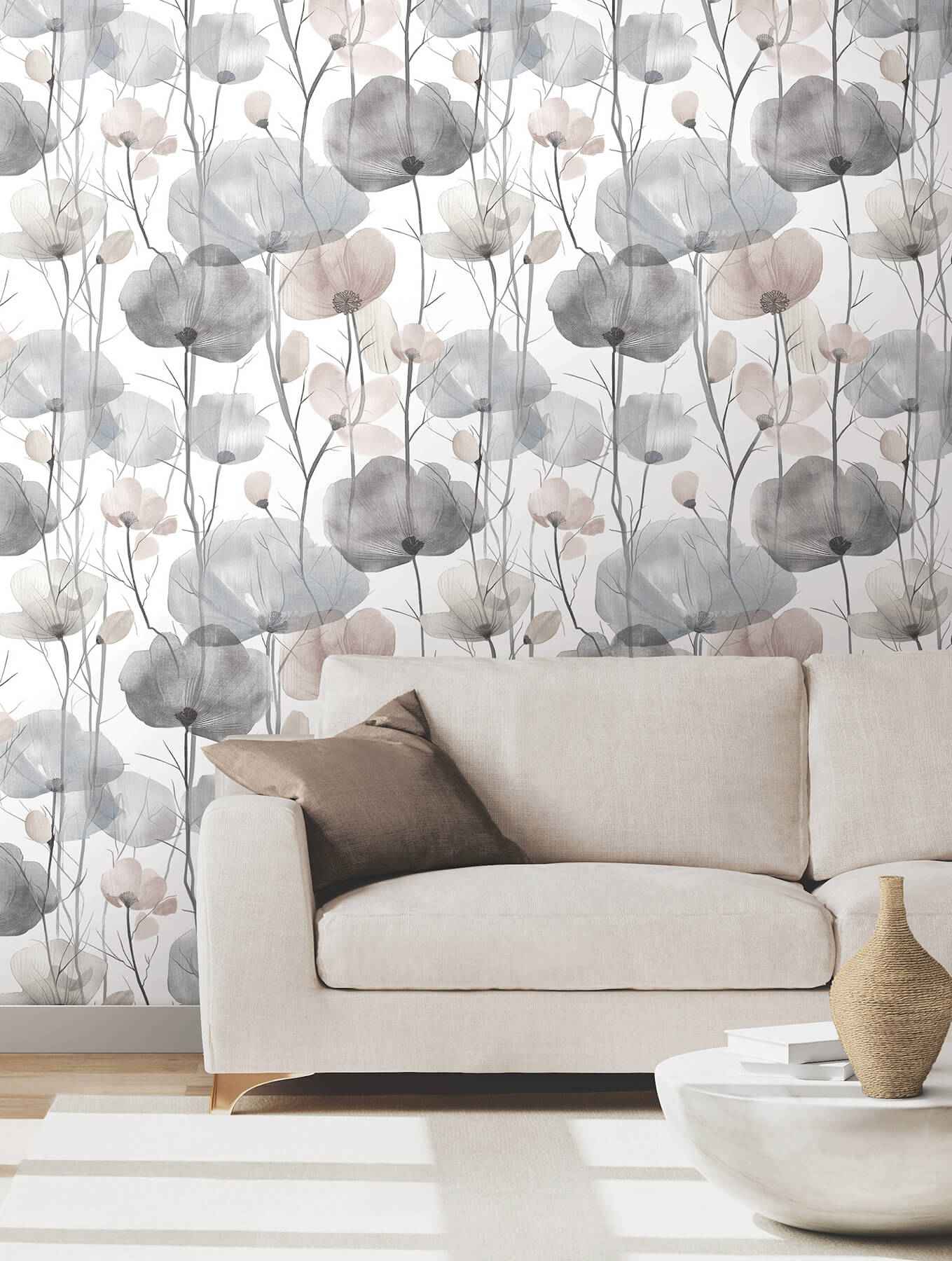 Cotswolds Poppies Grey Floral Wallpaper - York Wallcoverings - VR1534 - York Wallcoverings Wallpaper