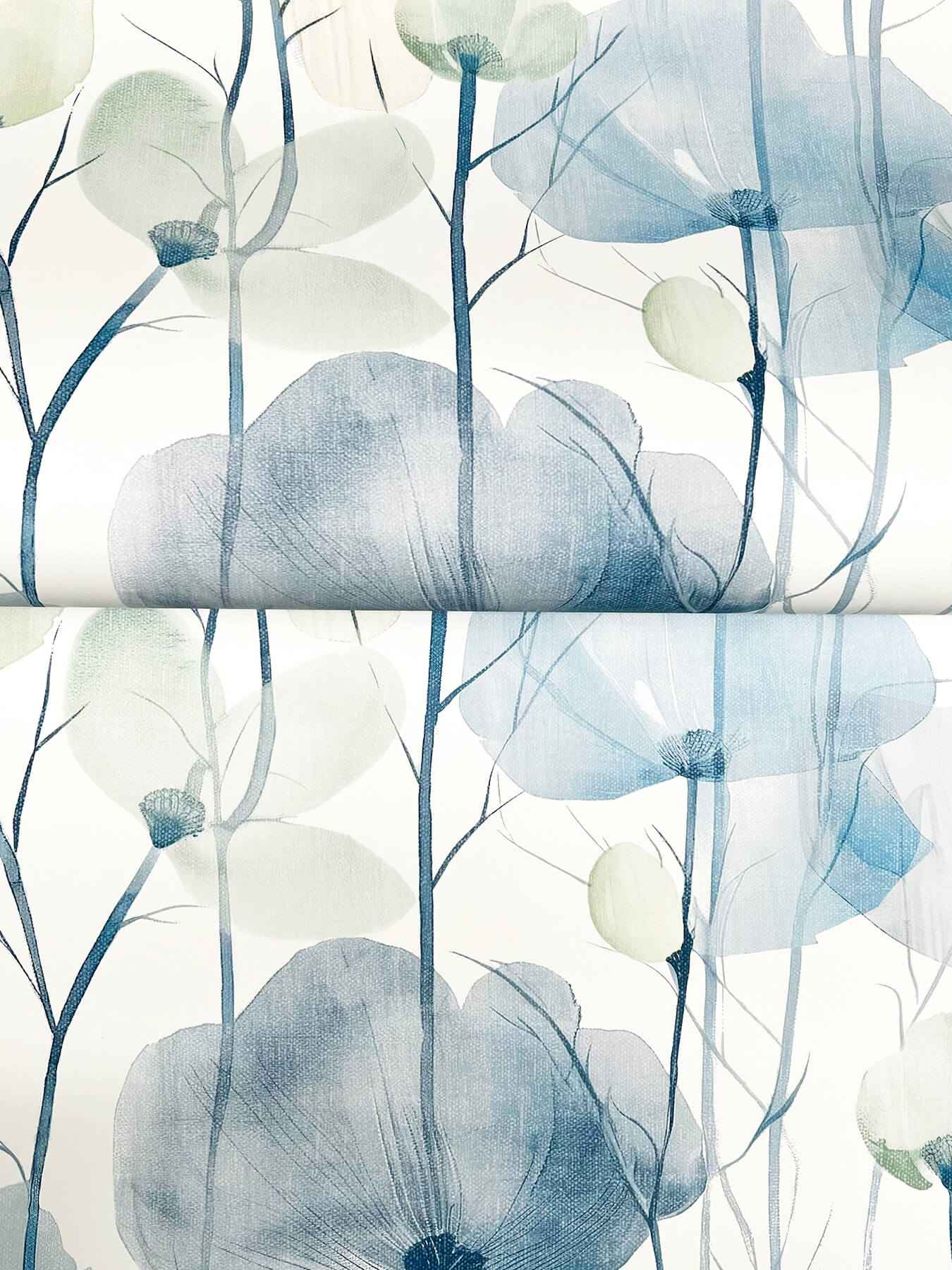 Cotswolds Poppies Blue Floral Wallpaper - York Wallcoverings - VR1535 - York Wallcoverings Wallpaper