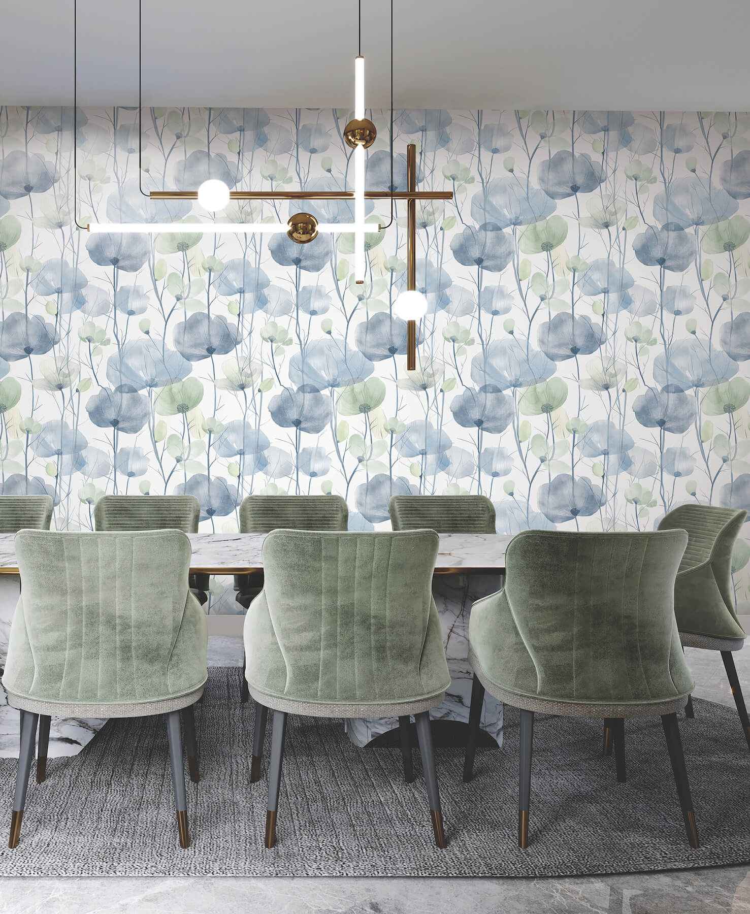 Cotswolds Poppies Blue Floral Wallpaper - York Wallcoverings - VR1535