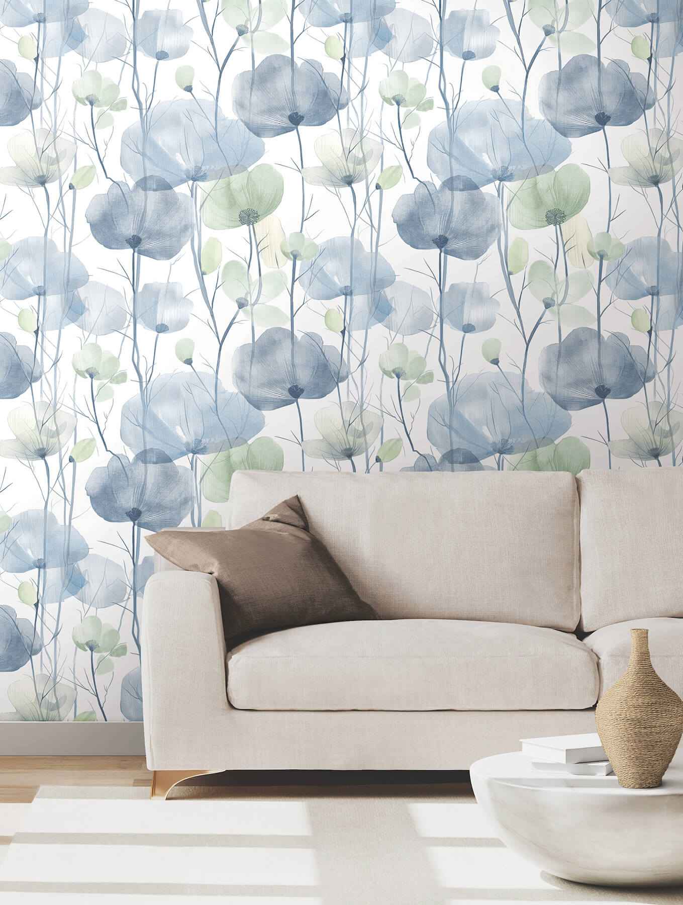 Cotswolds Poppies Blue Floral Wallpaper - York Wallcoverings - VR1535 - York Wallcoverings Wallpaper