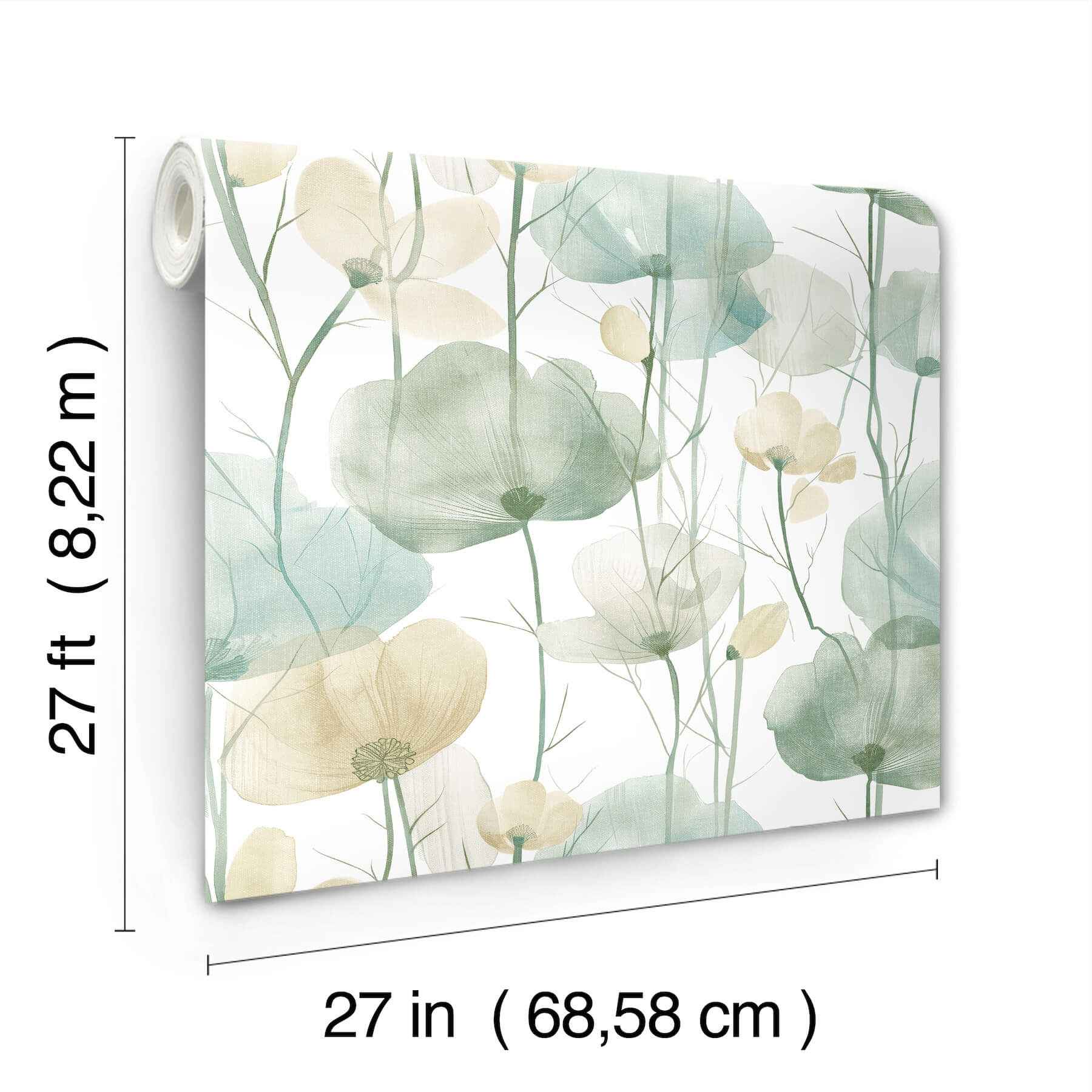 Cotswolds Poppies Turquoise Floral Wallpaper - York Wallcoverings - VR1539 - York Wallcoverings Wallpaper