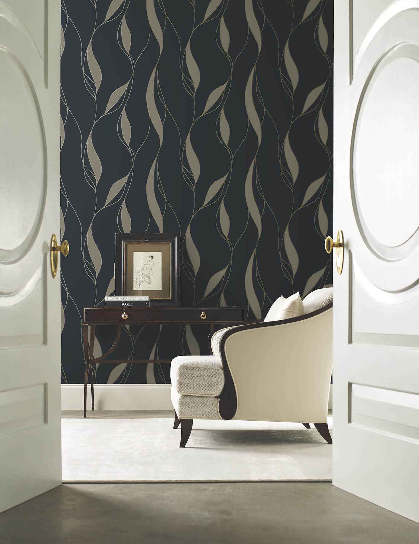 Society Hill Black Abstract Leaf Wallpaper - York Wallcoverings - VR1549 - York Wallcoverings Wallpaper