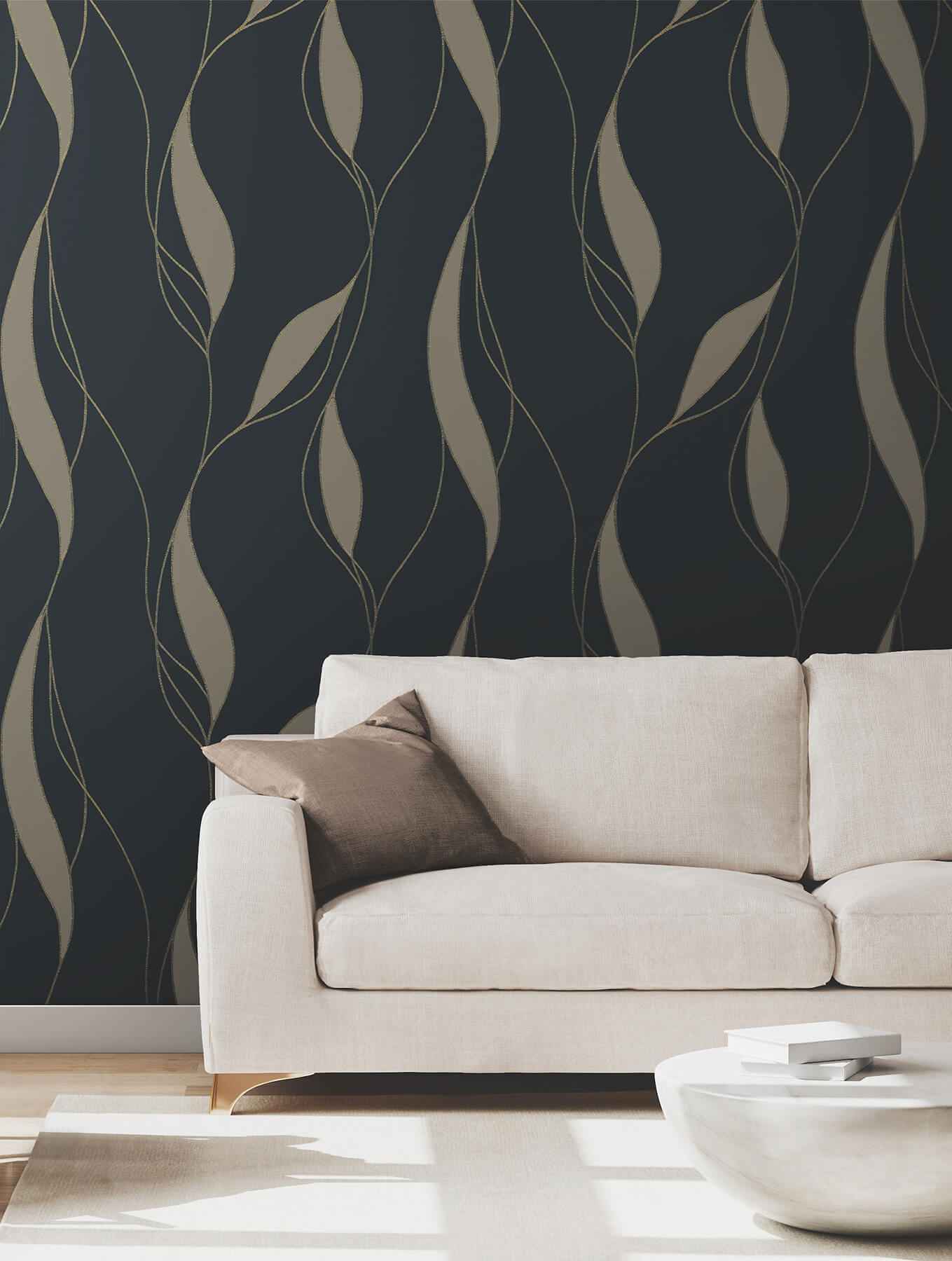 Society Hill Black Abstract Leaf Wallpaper - York Wallcoverings - VR1549 - York Wallcoverings Wallpaper