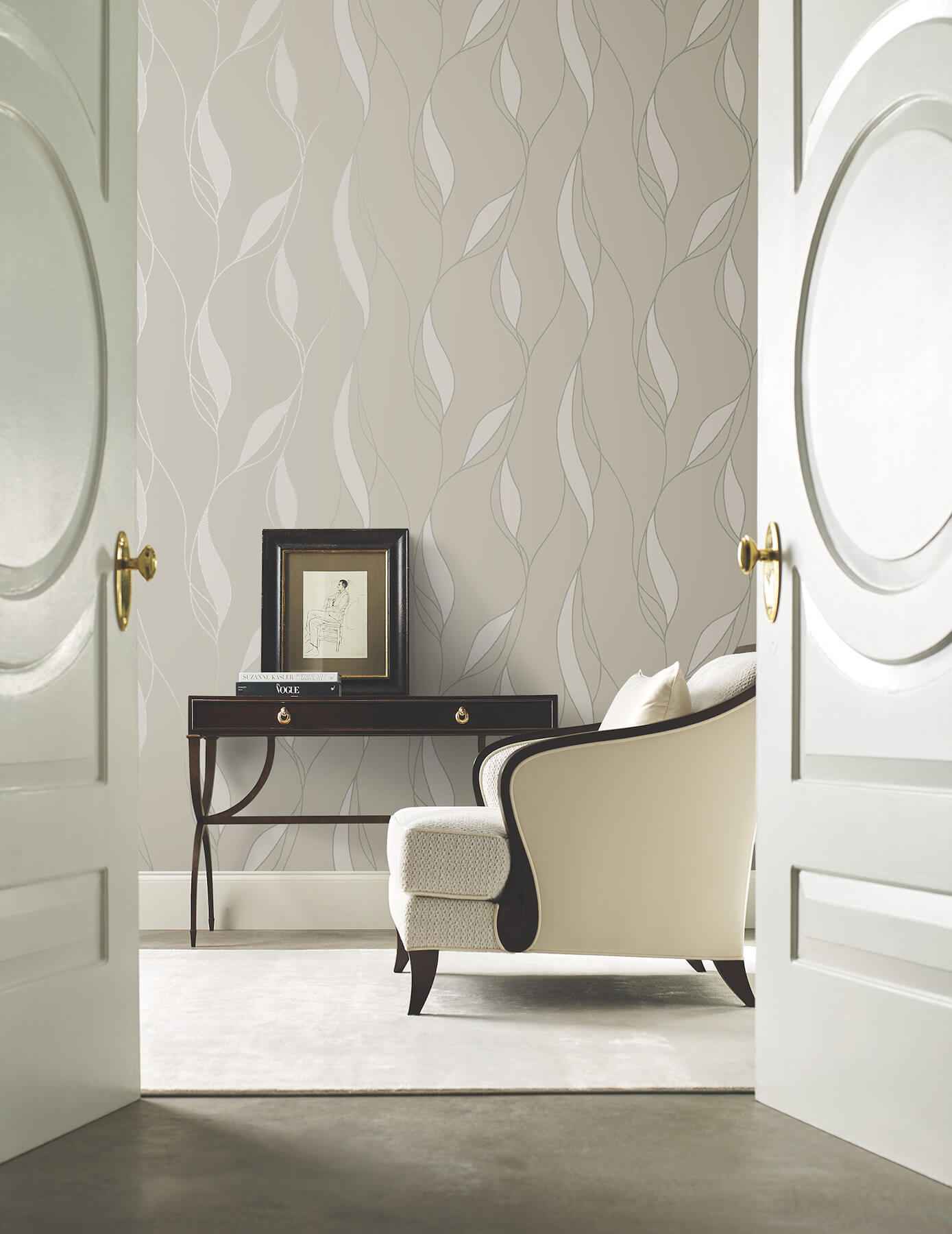 Society Hill Dove Abstract Leaf Wallpaper - York Wallcoverings - VR1550 - York Wallcoverings Wallpaper