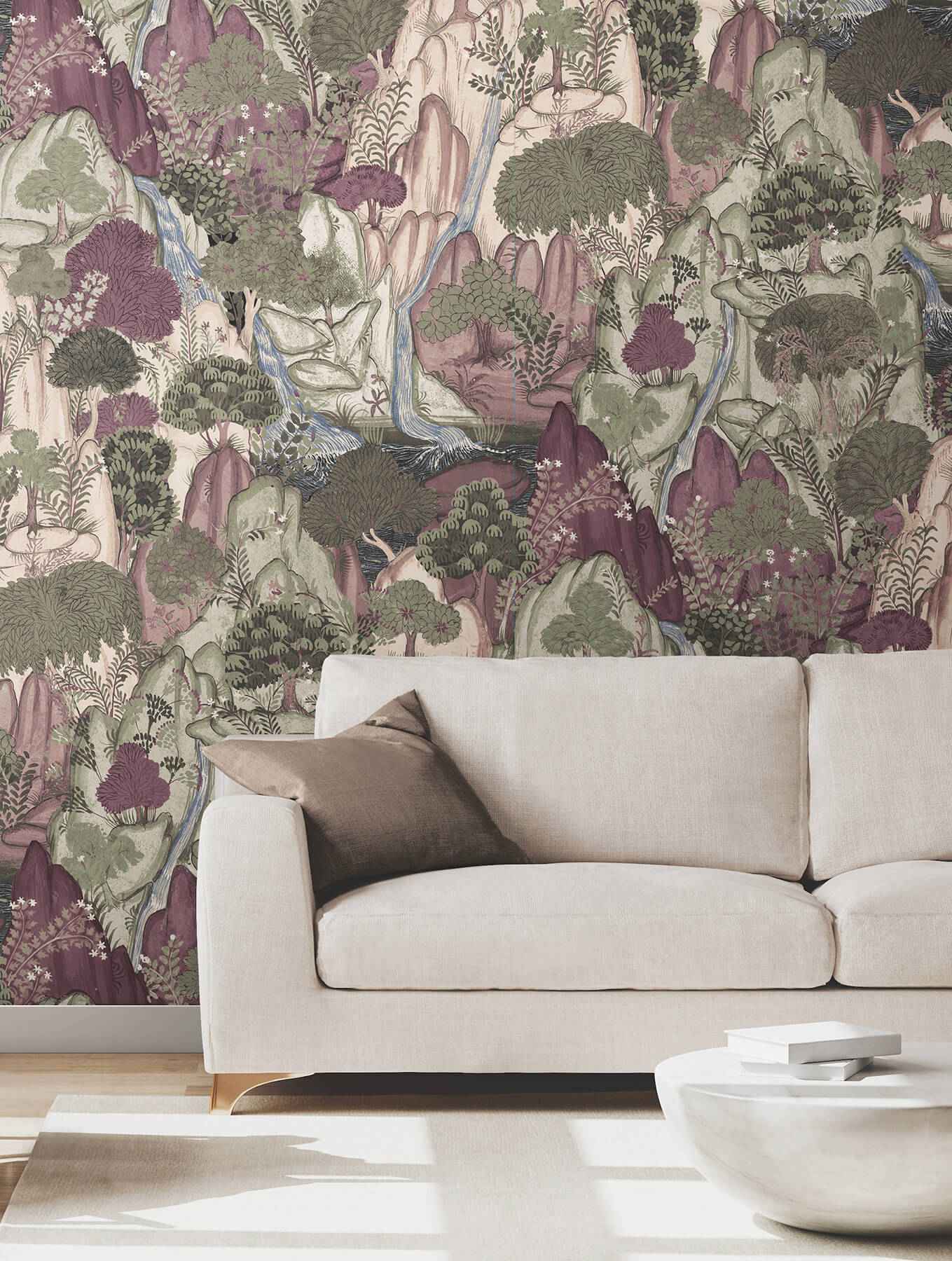 Falling Waters Plum Scenic Wallpaper - York Wallcoverings - VR1556 - York Wallcoverings Wallpaper