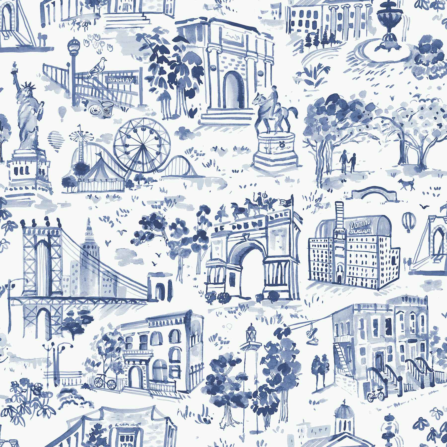 Toile De New York Navy Peel and Stick Wallpaper - York Wallcoverings - BBS6544 - York Wallcoverings Wallpaper
