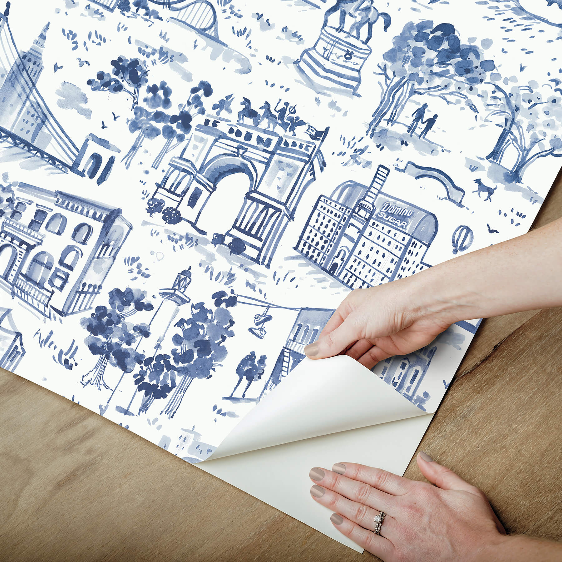 toile-de-new-york-navy-peel-and-stick-wallpaper-york-wallcoverings-bbs6544 - York Wallcoverings Wallpaper