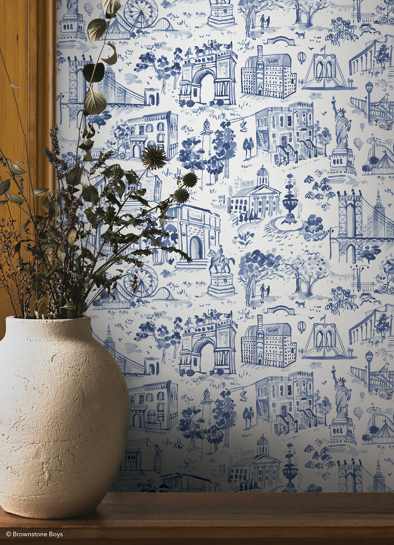 toile-de-new-york-navy-peel-and-stick-wallpaper-york-wallcoverings-bbs6544 - York Wallcoverings Wallpaper