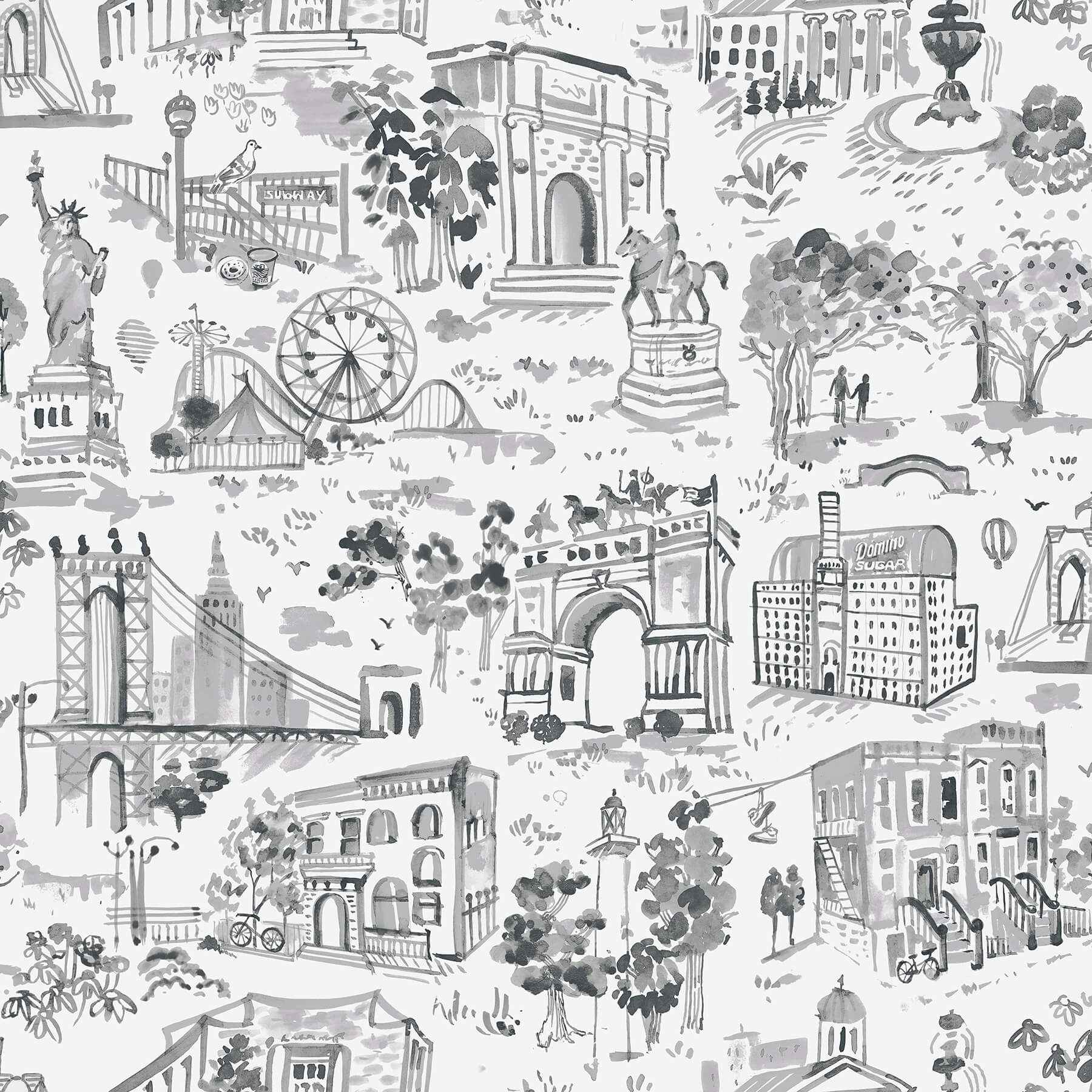 Toile De New York Graphite Peel and Stick Wallpaper - York Wallcoverings - BBS6546 - York Wallcoverings Wallpaper