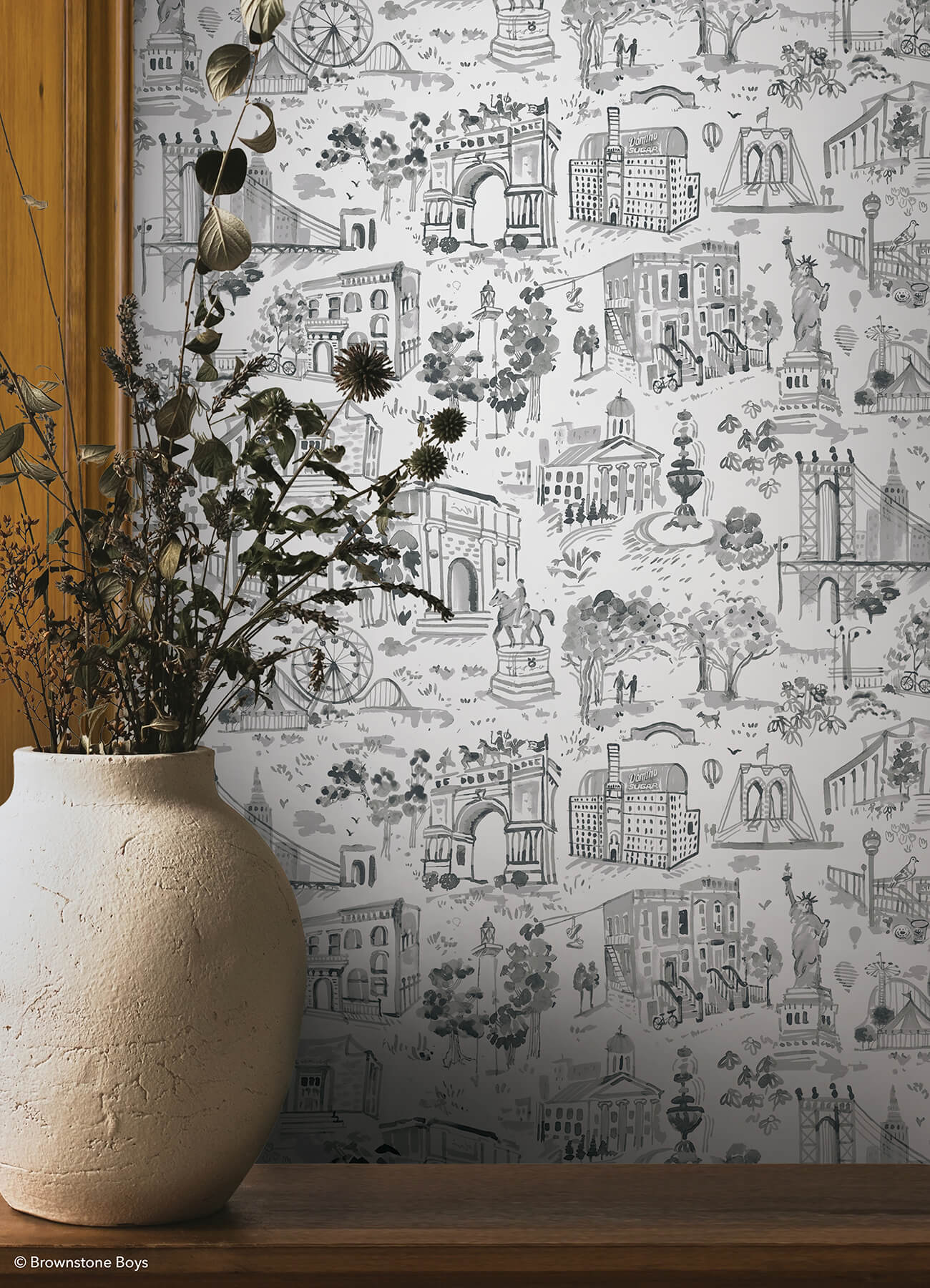 toile-de-new-york-graphite-peel-and-stick-wallpaper-york-wallcoverings-bbs6546 - York Wallcoverings Wallpaper