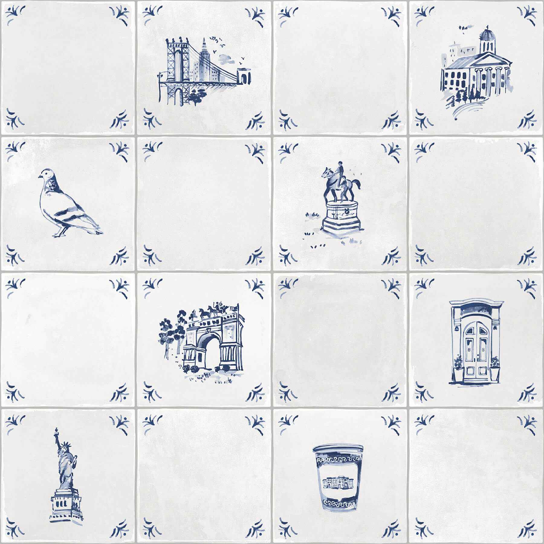 Brooklyn Delft Navy Peel and Stick Wallpaper - York Wallcoverings - BBS6547