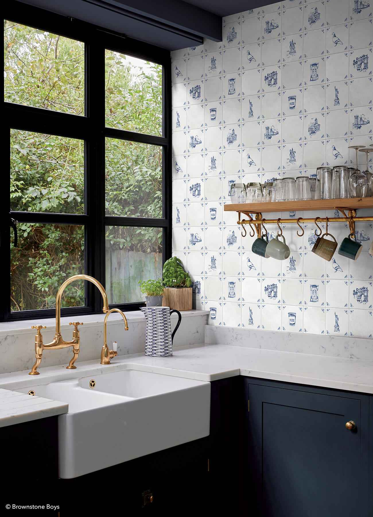 Brooklyn Delft Navy Peel and Stick Wallpaper - York Wallcoverings - BBS6547 - York Wallcoverings Wallpaper