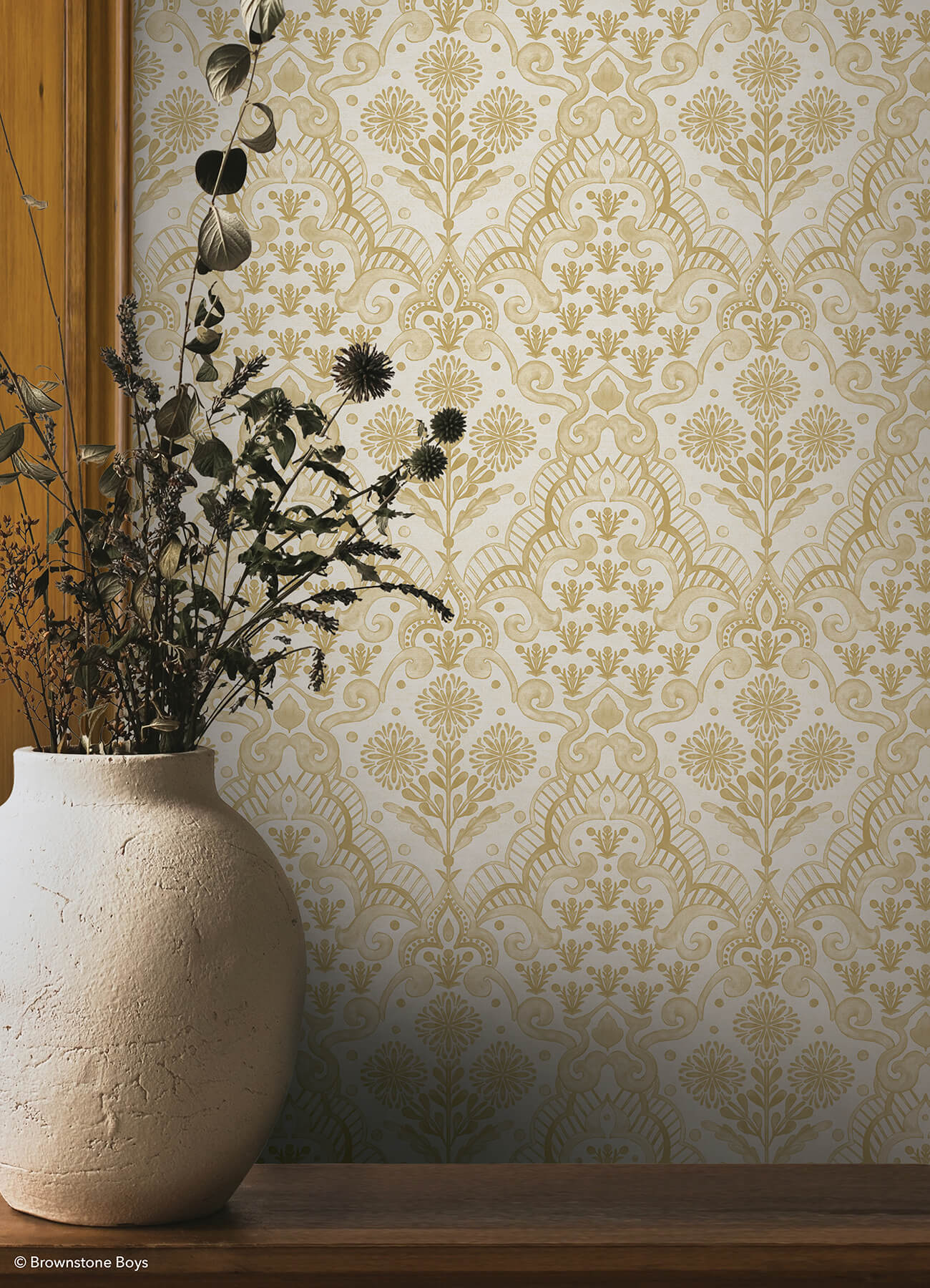 brownstone-blooms-ochre-peel-and-stick-wallpaper-york-wallcoverings-bbs6551 - York Wallcoverings Wallpaper