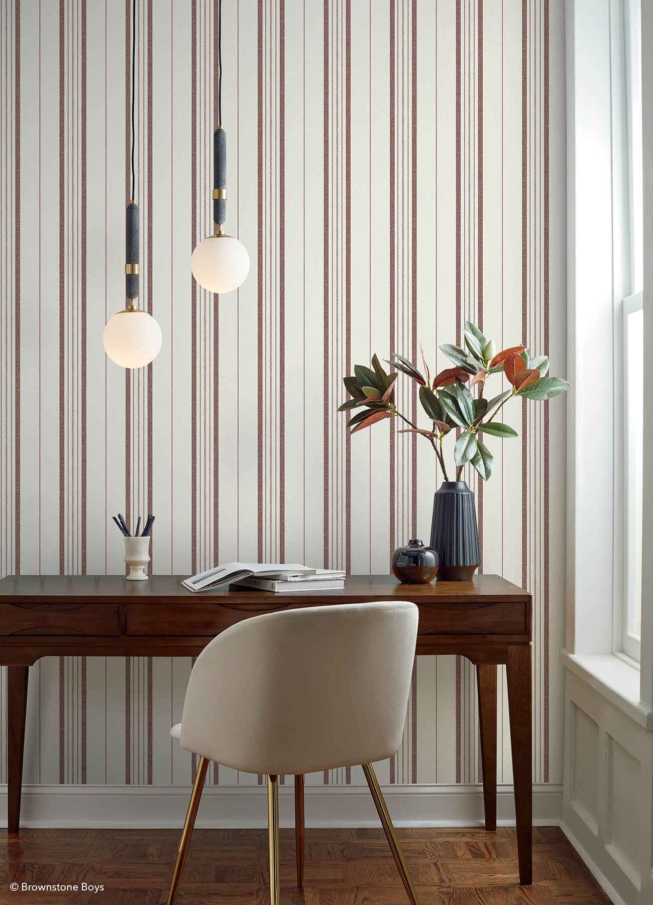 Townhouse Stripe Maroon Peel and Stick Wallpaper - York Wallcoverings - BBS6553 - York Wallcoverings Wallpaper