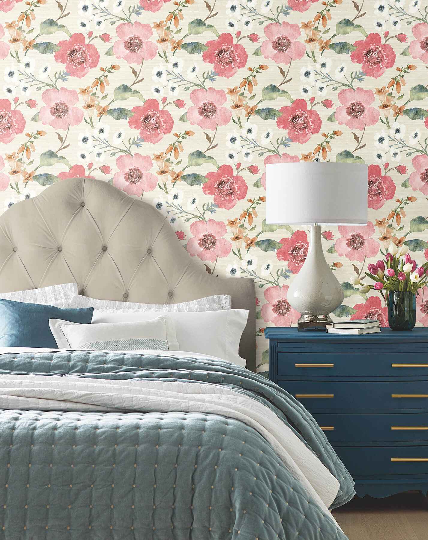 Evelyn Pink Floral Wallpaper - York Wallcoverings - LL3200