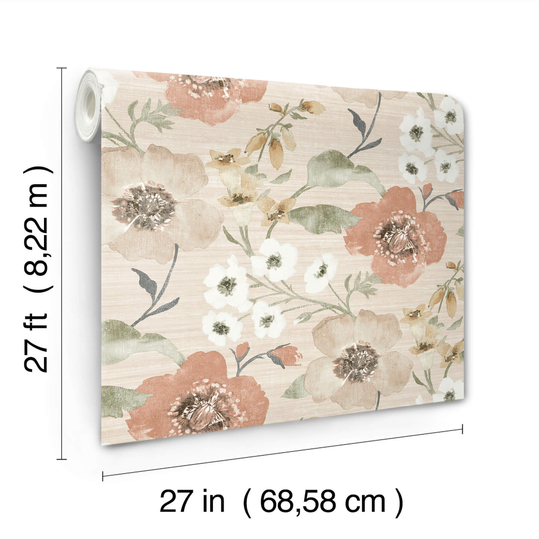 evelyn-apricot-floral-wallpaper-york-wallcoverings-ll3201 - York Wallcoverings Papel pintado